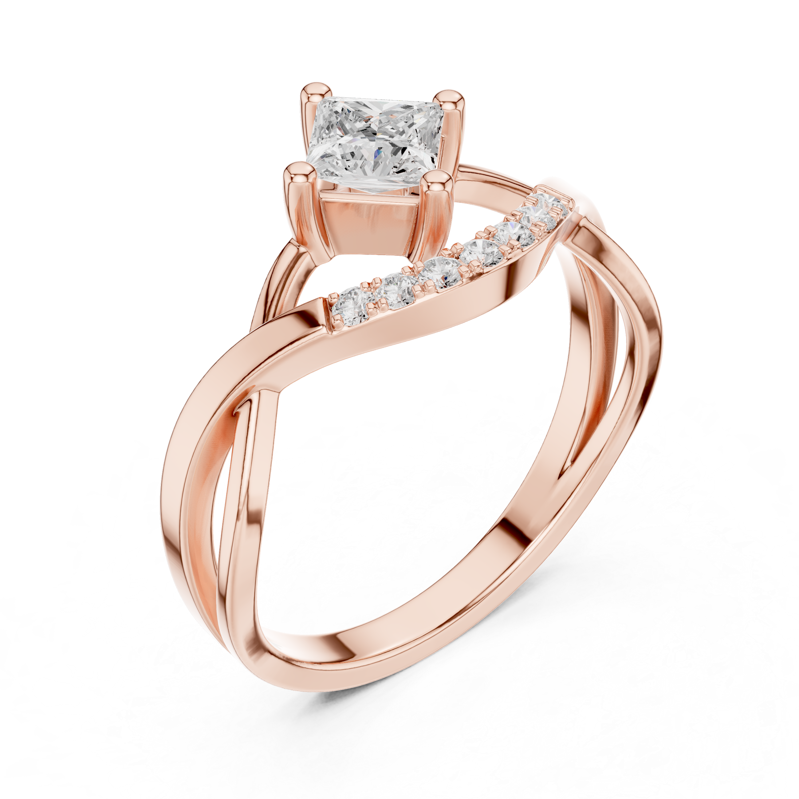Princess Diamond Bypass Engagement Ring
