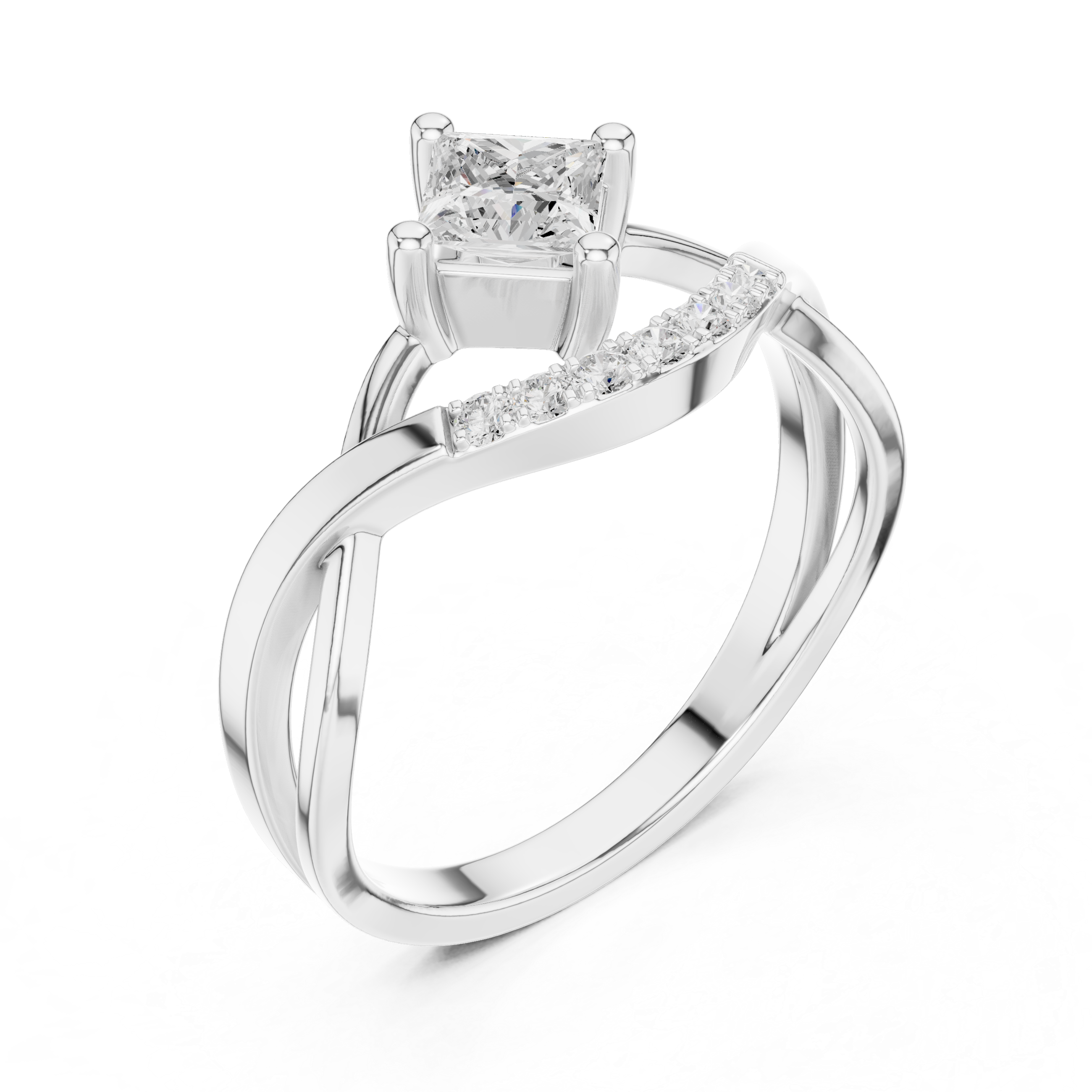 Princess Diamond Bypass Engagement Ring
