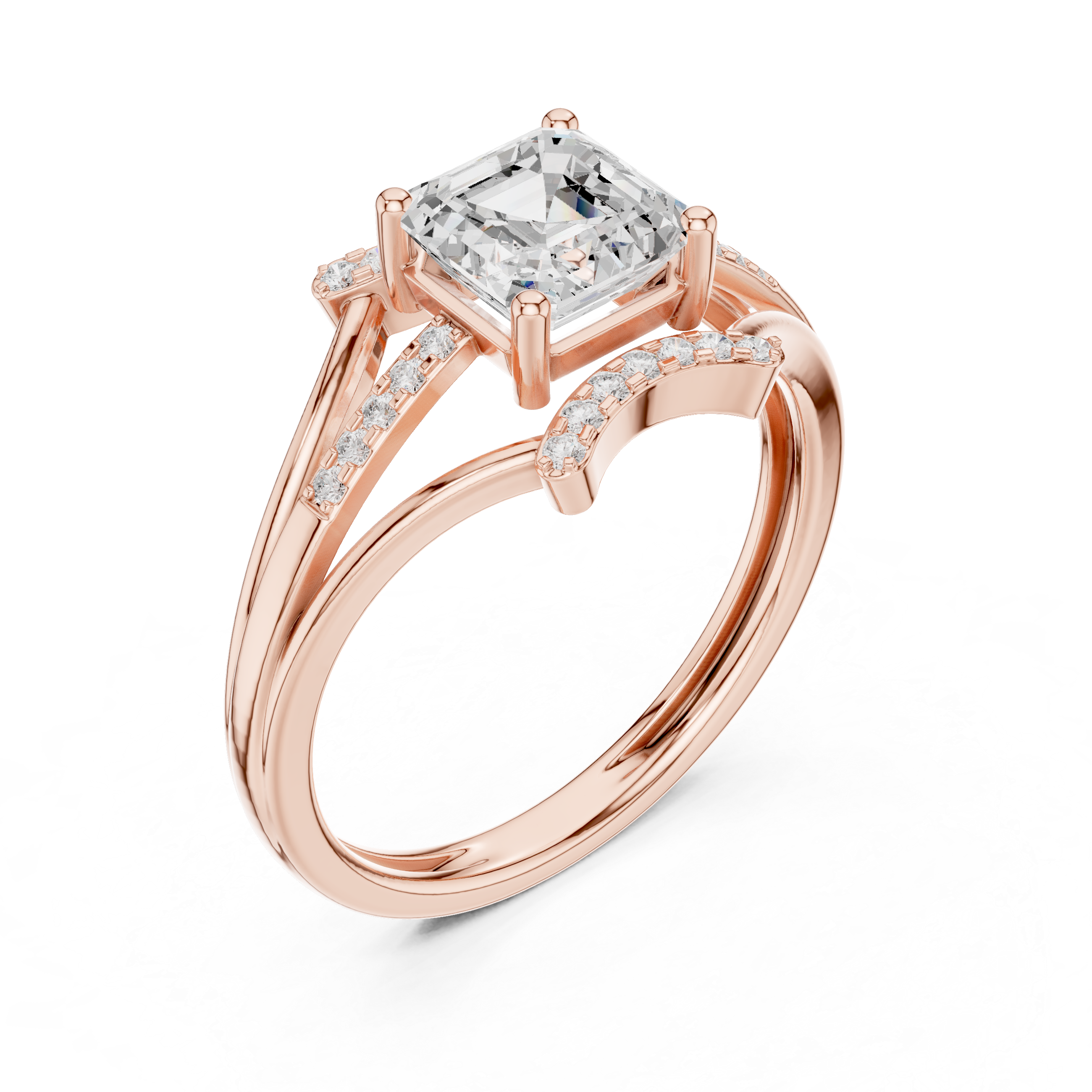 Split Shank Emerald Cut Diamond Engagement Ring