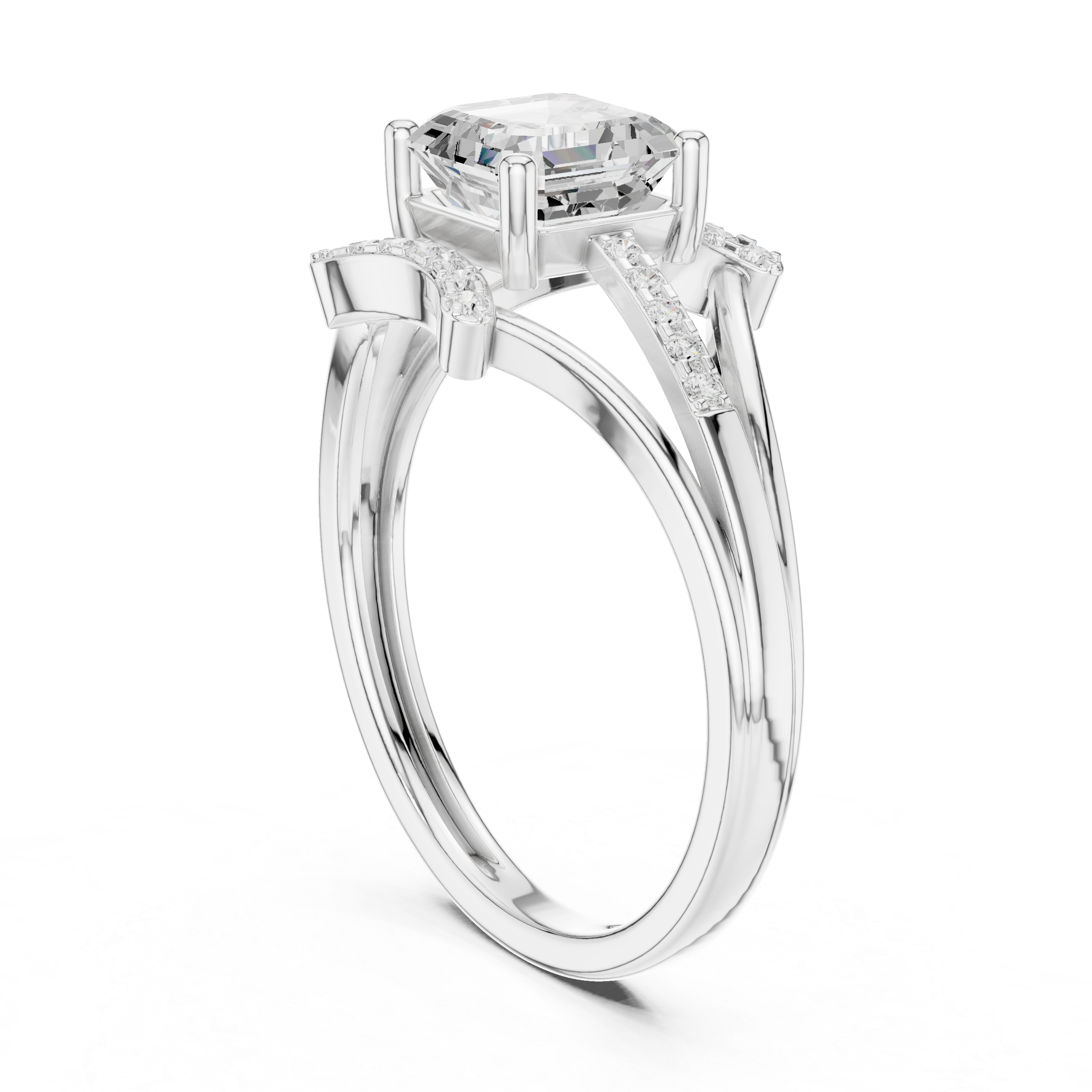 Split Shank Emerald Cut Diamond Engagement Ring