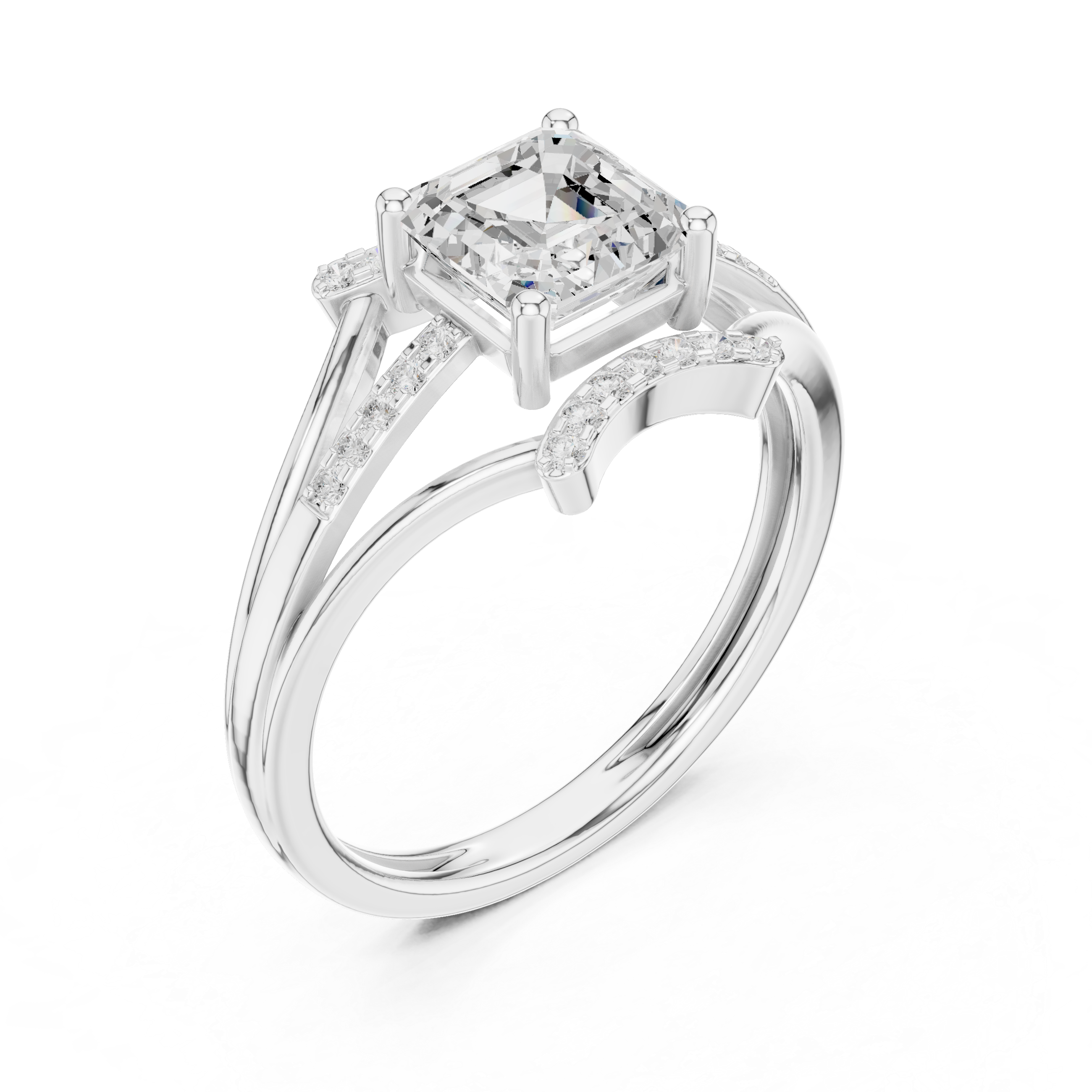 Split Shank Emerald Cut Diamond Engagement Ring