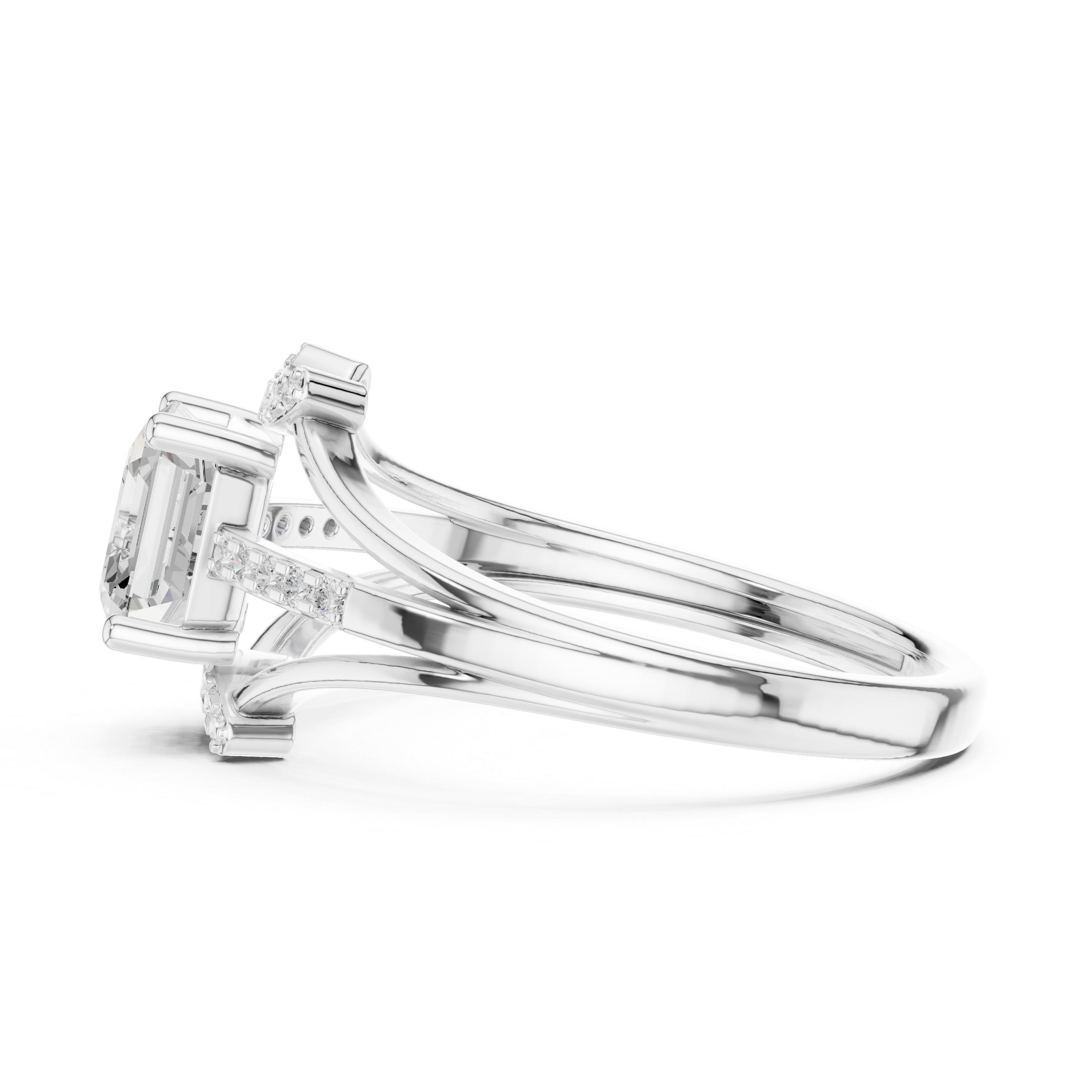 Split Shank Emerald Cut Diamond Engagement Ring