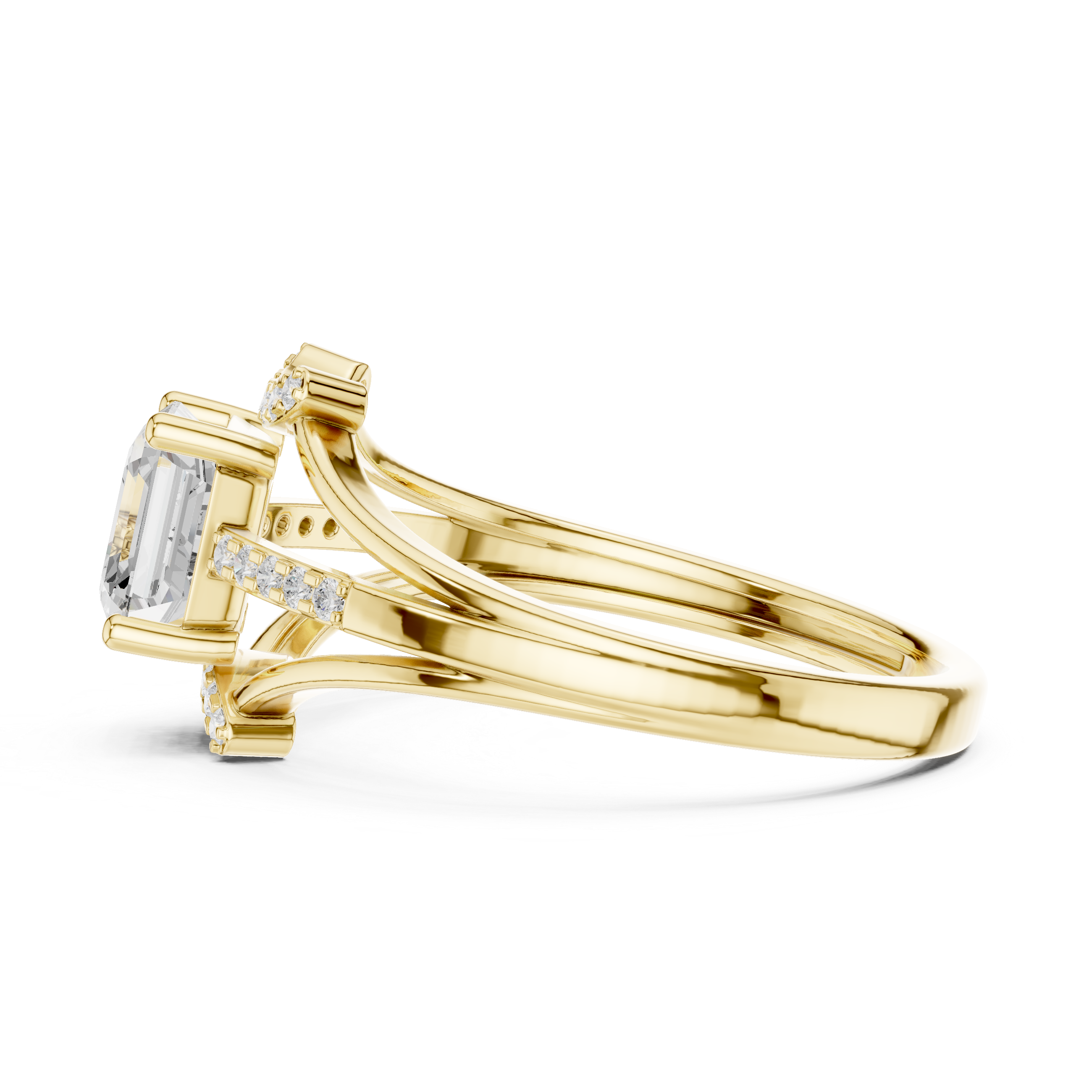 Split Shank Emerald Cut Diamond Engagement Ring