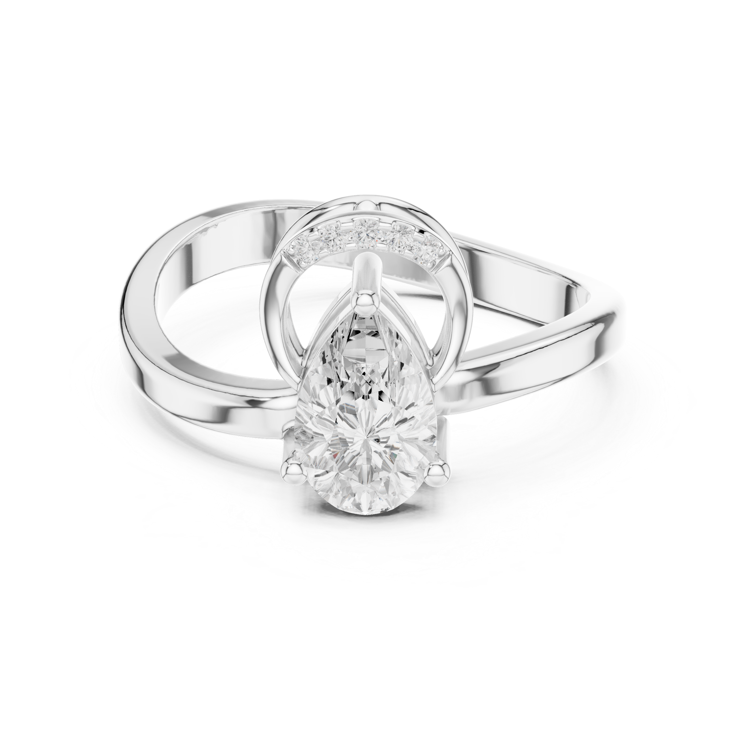 Modern Halo Pear Diamond Engagement Ring