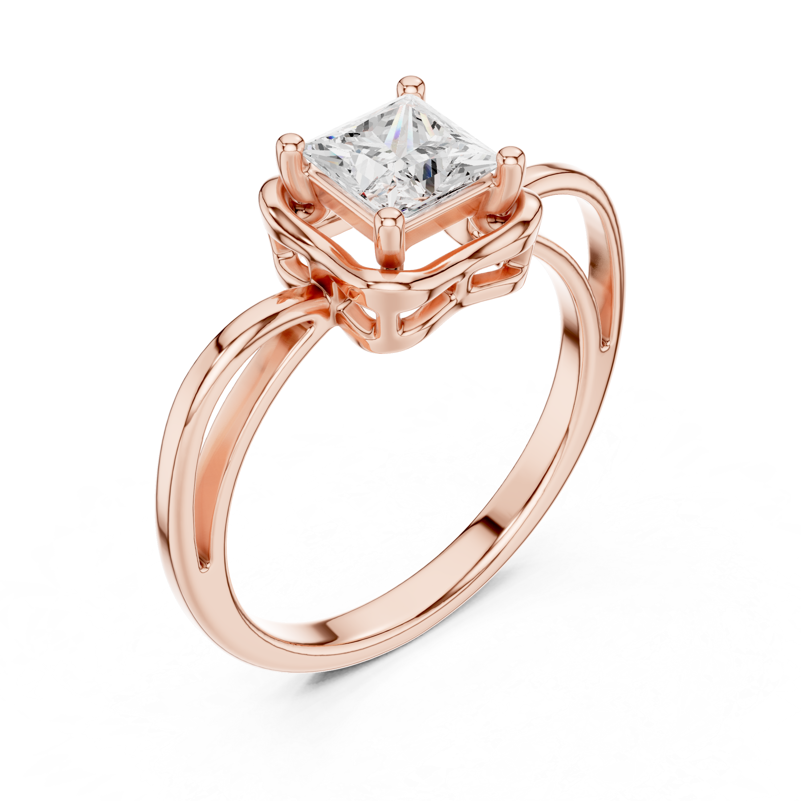 Scalloped Princess Diamond Solitaire Ring