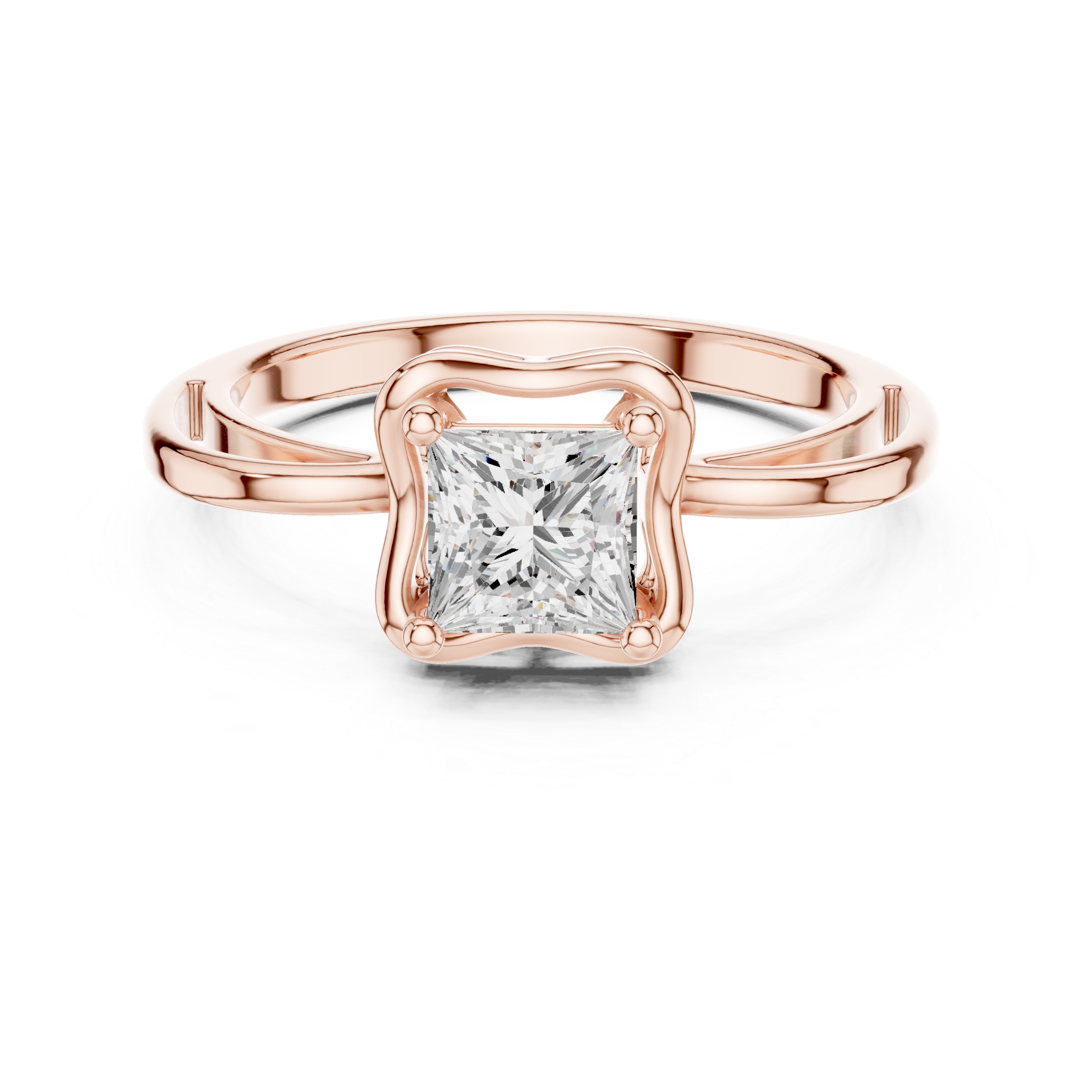 Scalloped Princess Diamond Solitaire Ring