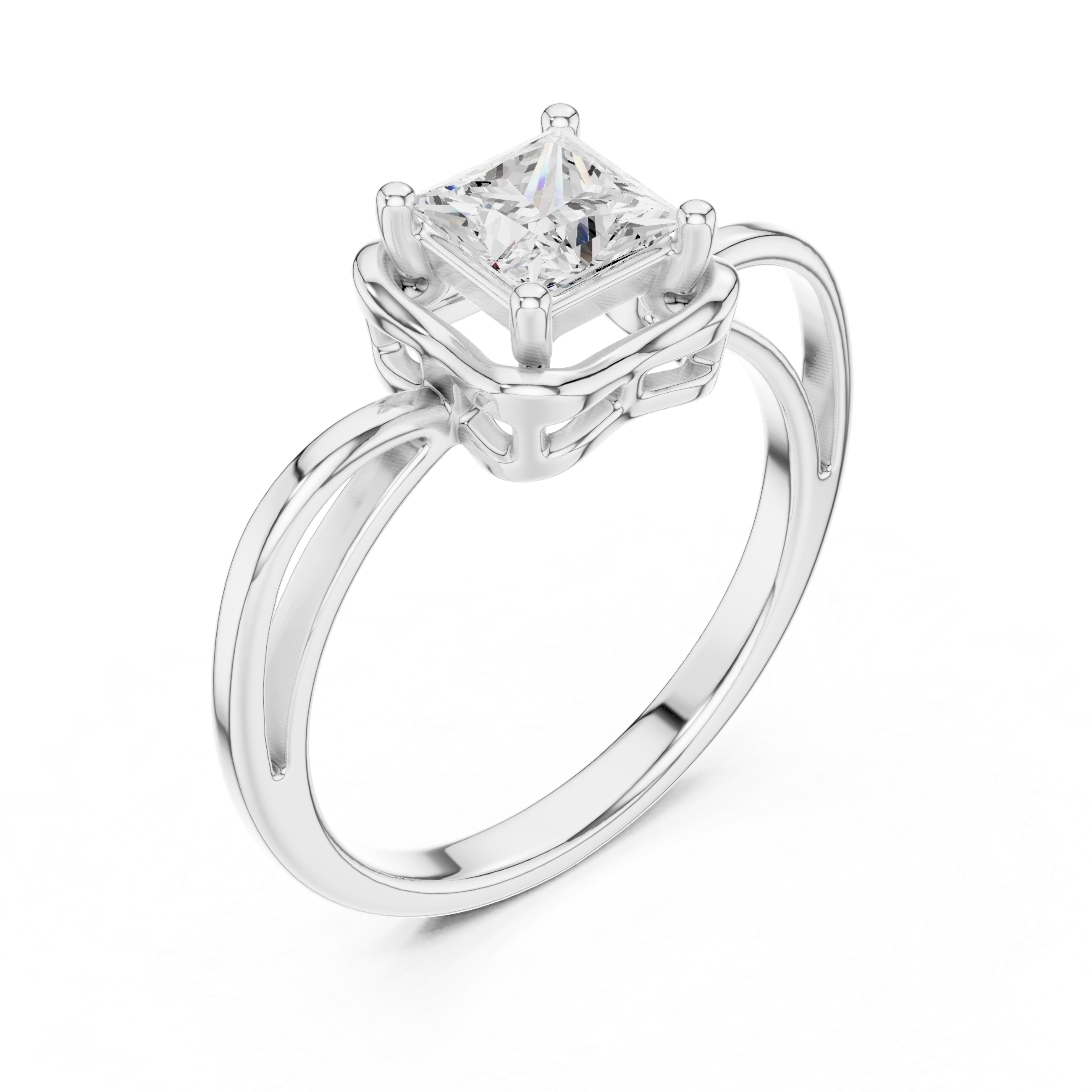 Scalloped Princess Diamond Solitaire Ring