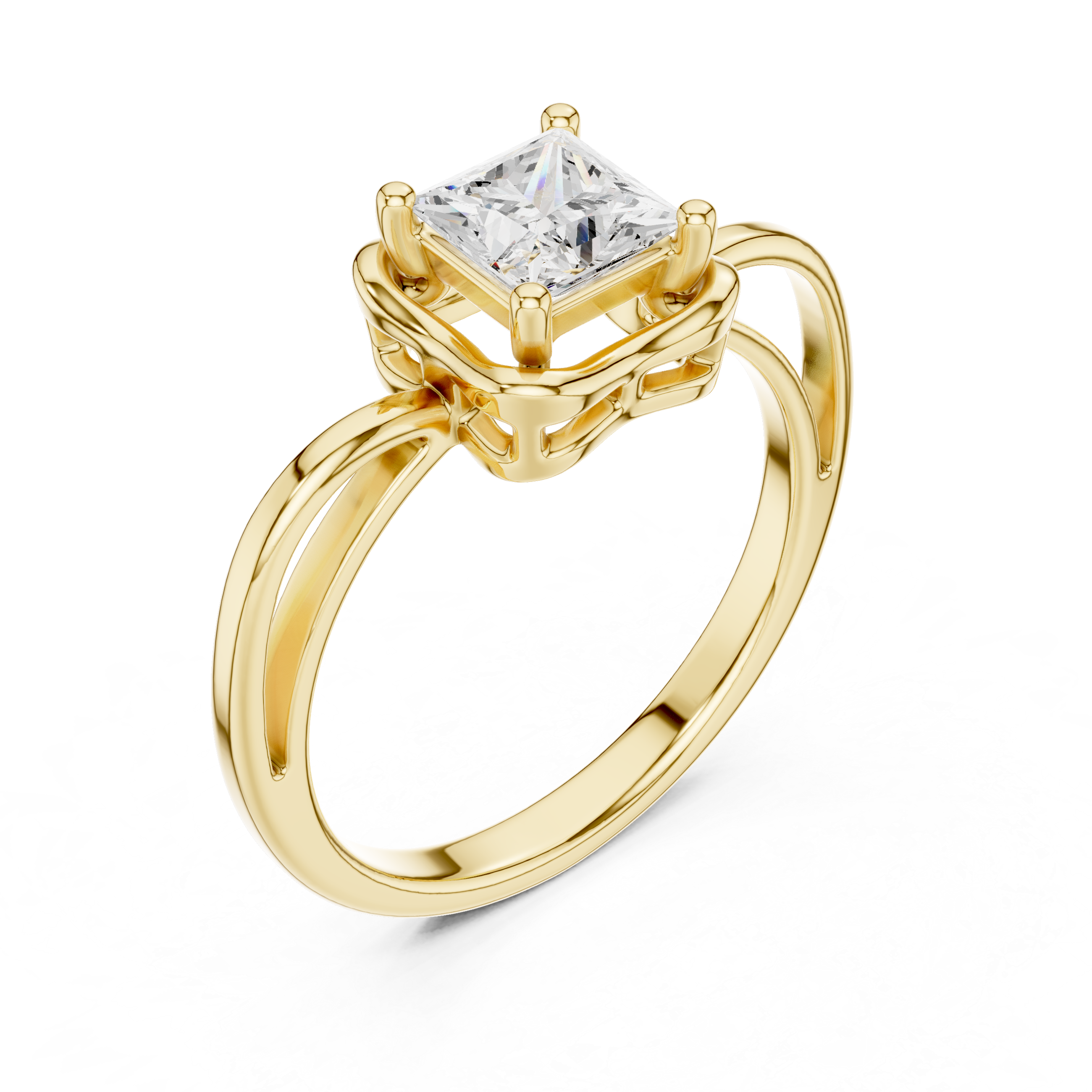 Scalloped Princess Diamond Solitaire Ring