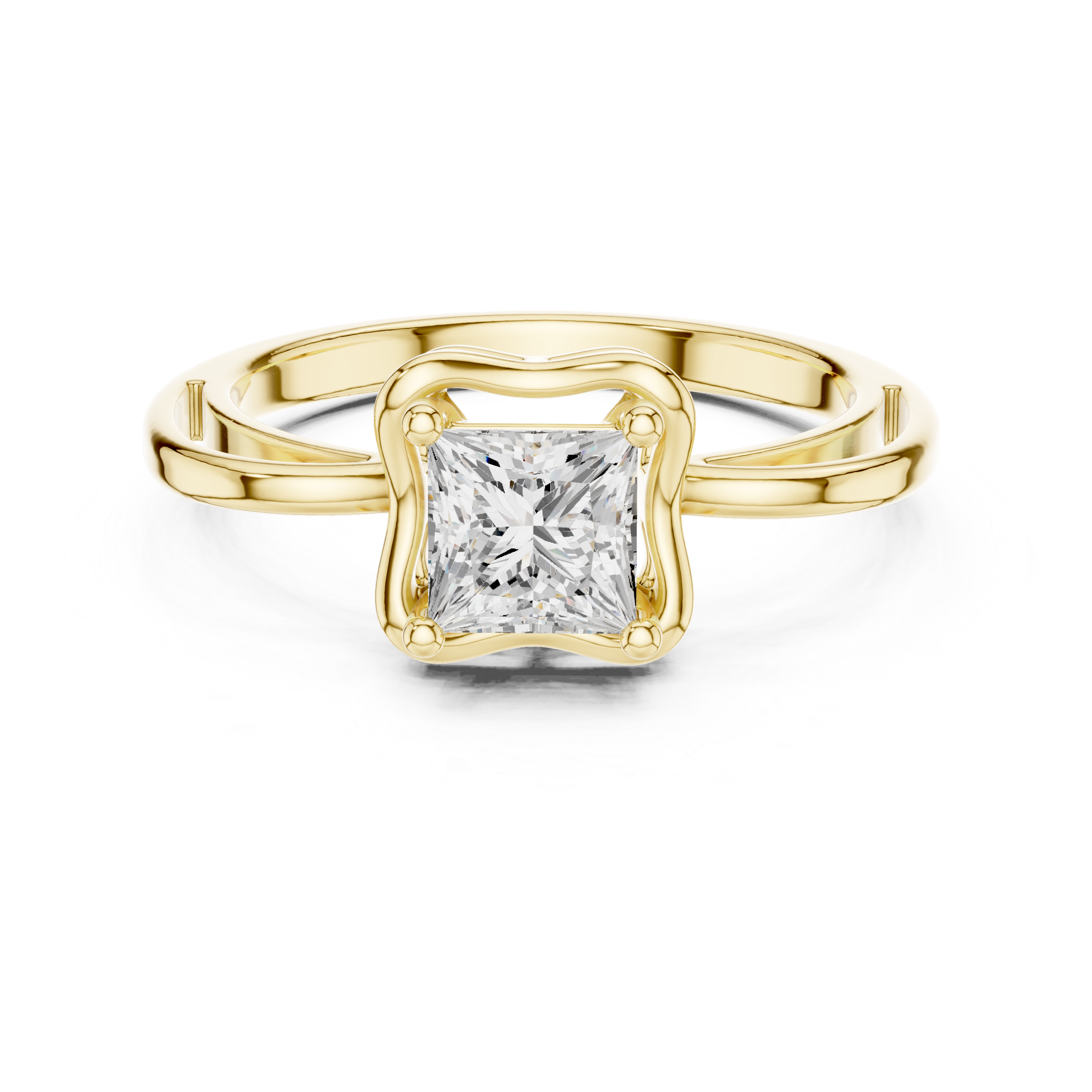 Scalloped Princess Diamond Solitaire Ring