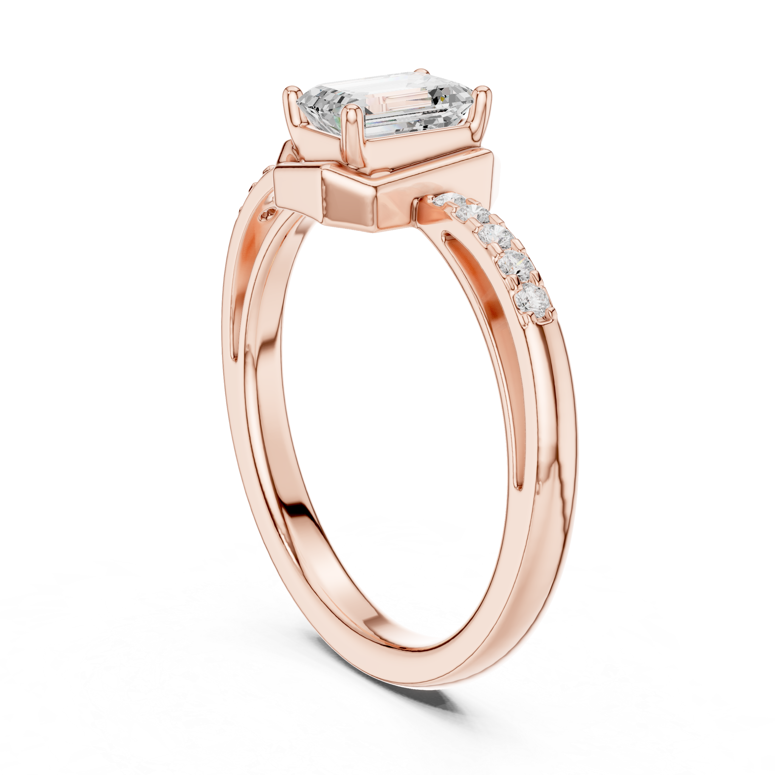 Emerald Cut Bezel Diamond Engagement Ring