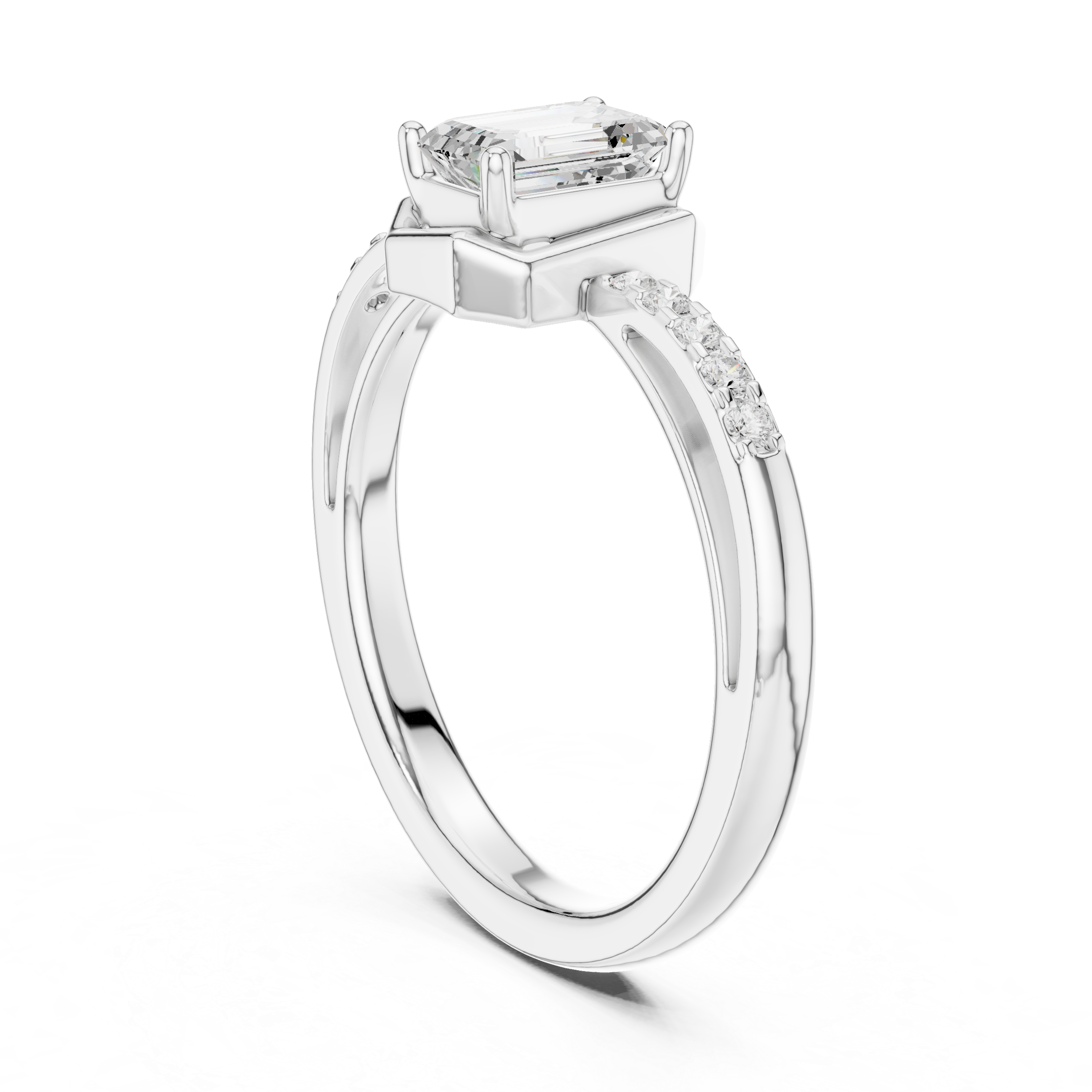 Emerald Cut Bezel Diamond Engagement Ring