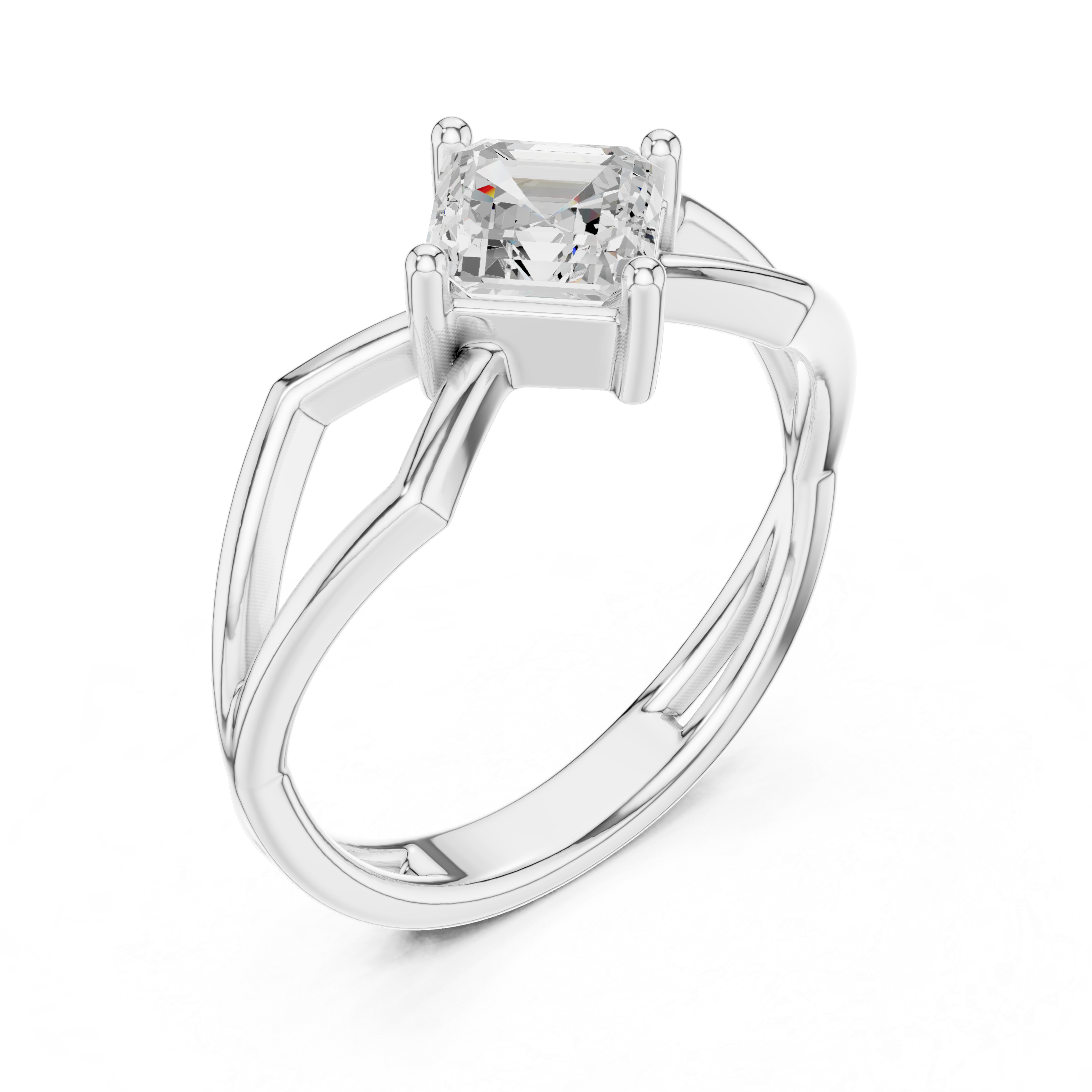 Emerald Cut Diamond Twist Engagement Ring