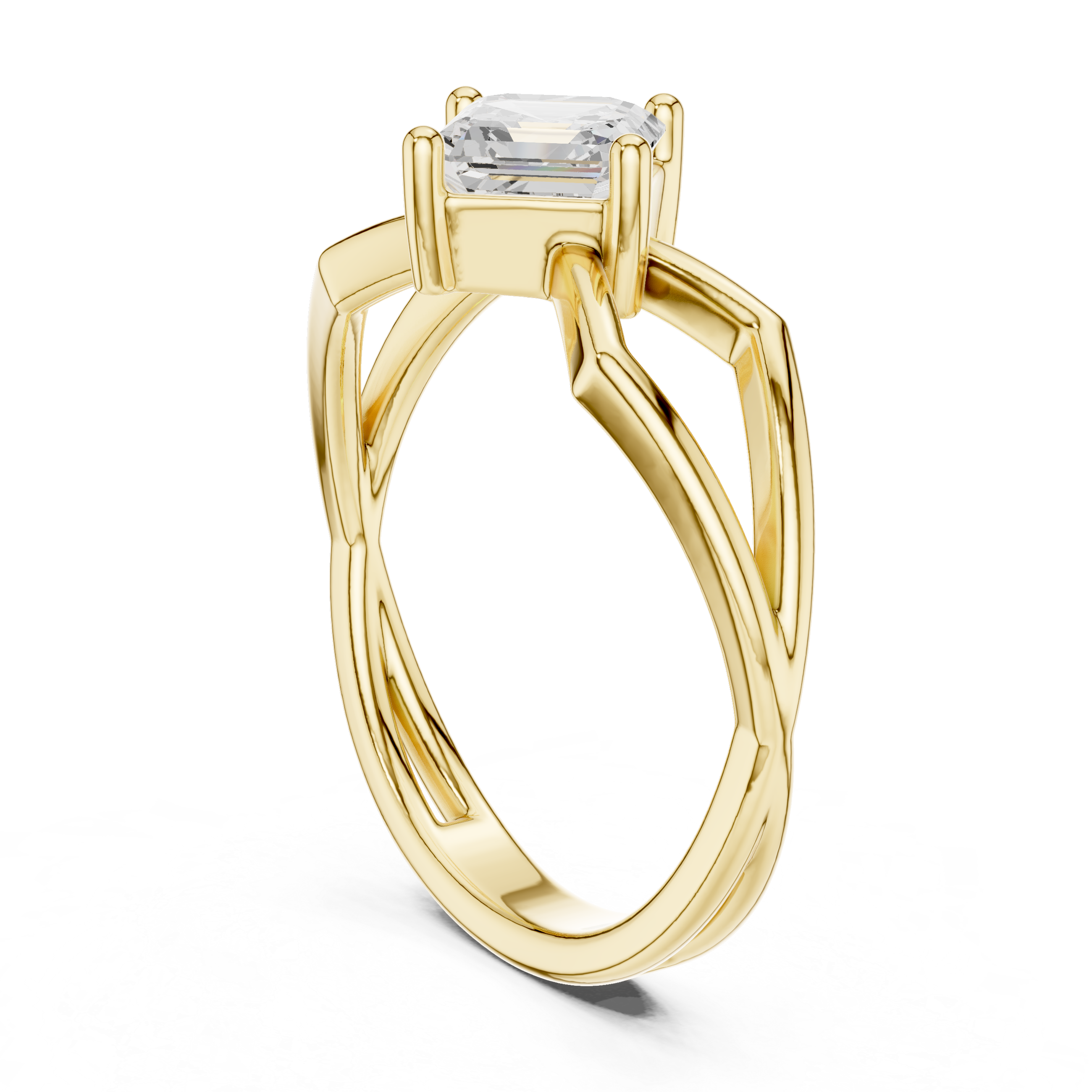 Emerald Cut Diamond Twist Engagement Ring