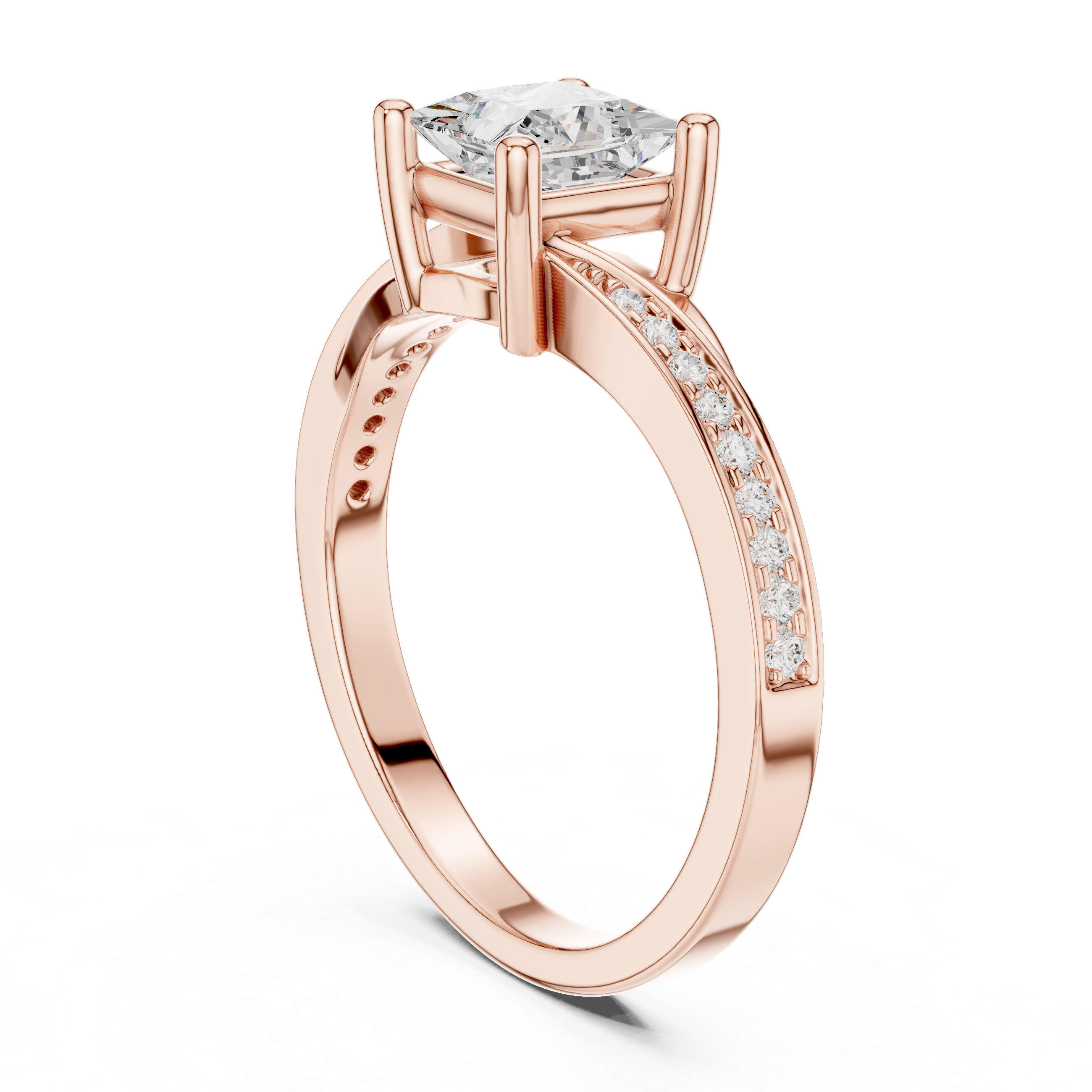 Princess Cut Diamond Split Shank Engagement Ring