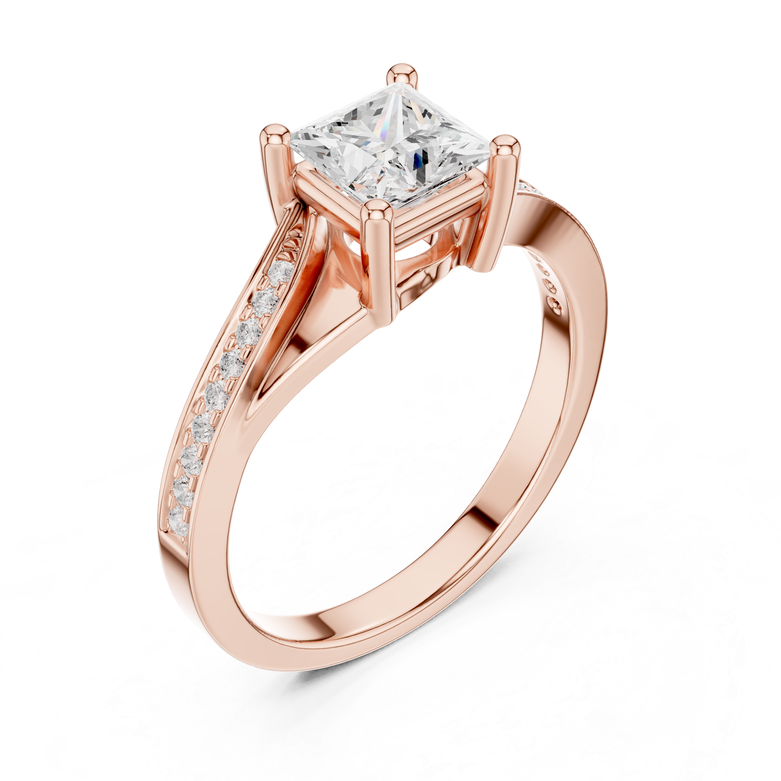 Princess Cut Diamond Split Shank Engagement Ring