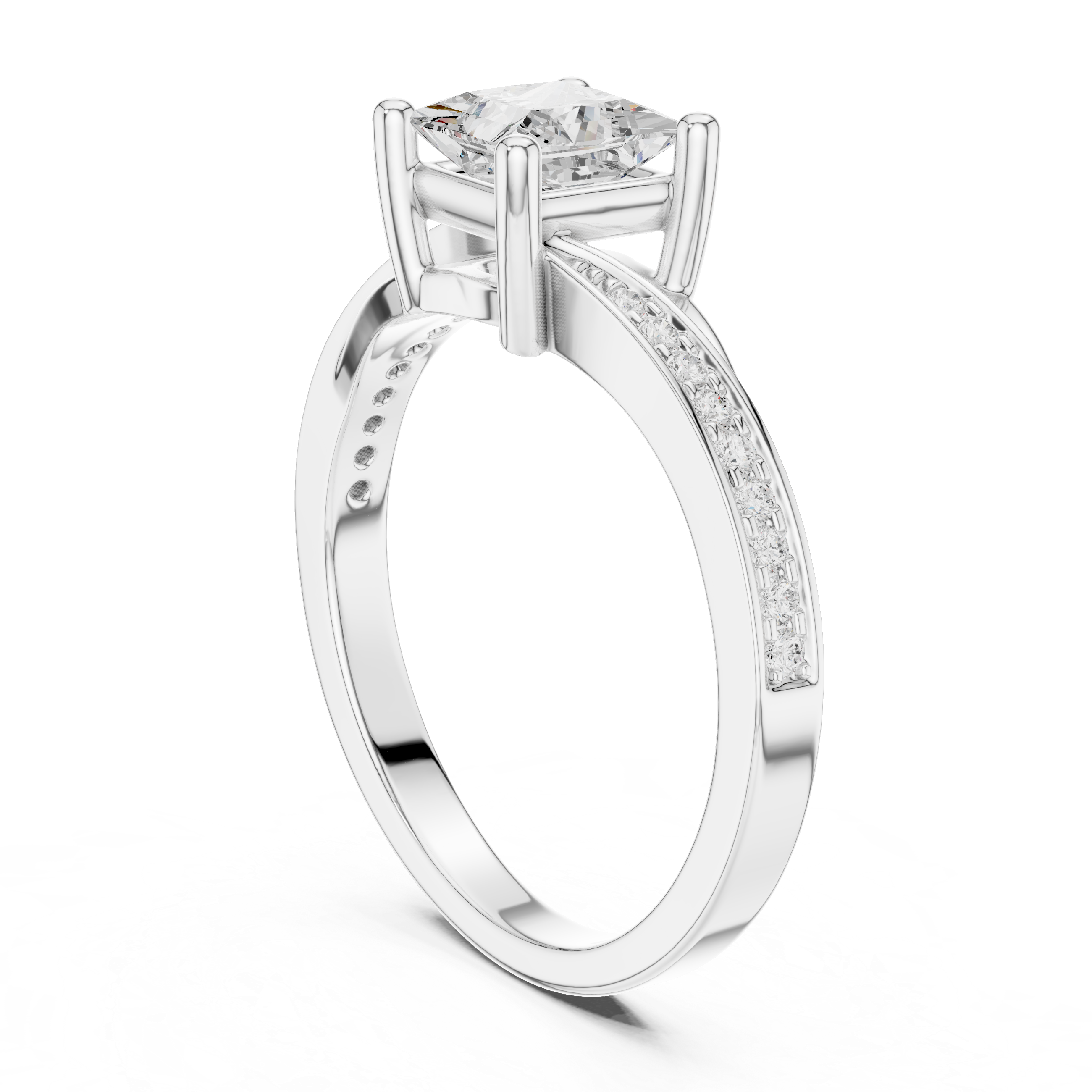 Princess Cut Diamond Split Shank Engagement Ring