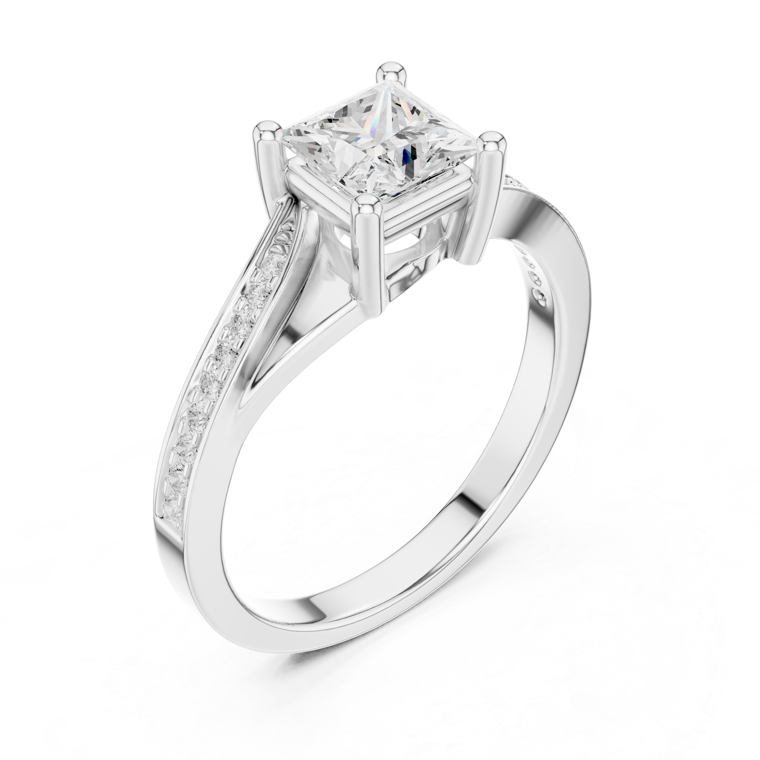 Princess Cut Diamond Split Shank Engagement Ring