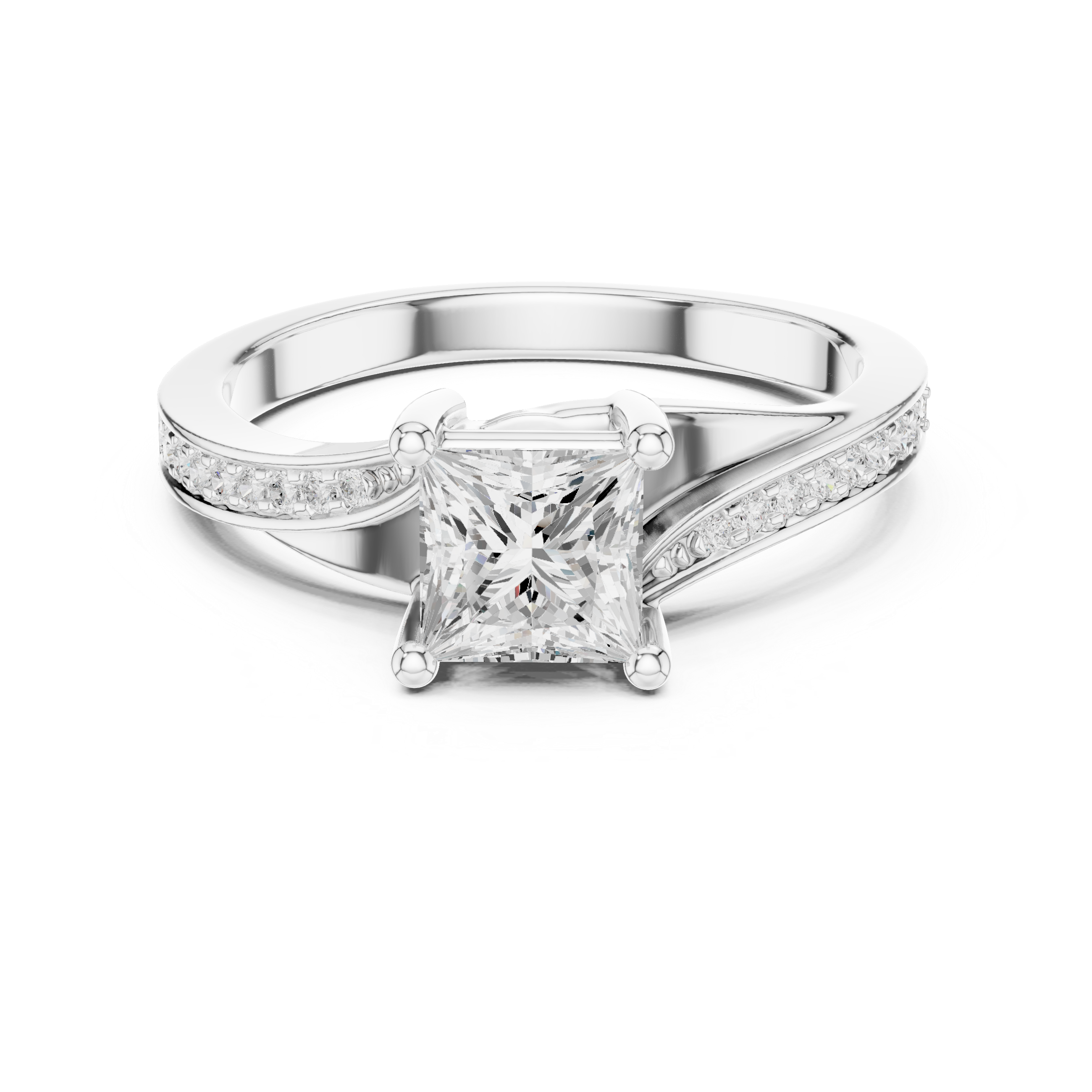 Princess Cut Diamond Split Shank Engagement Ring