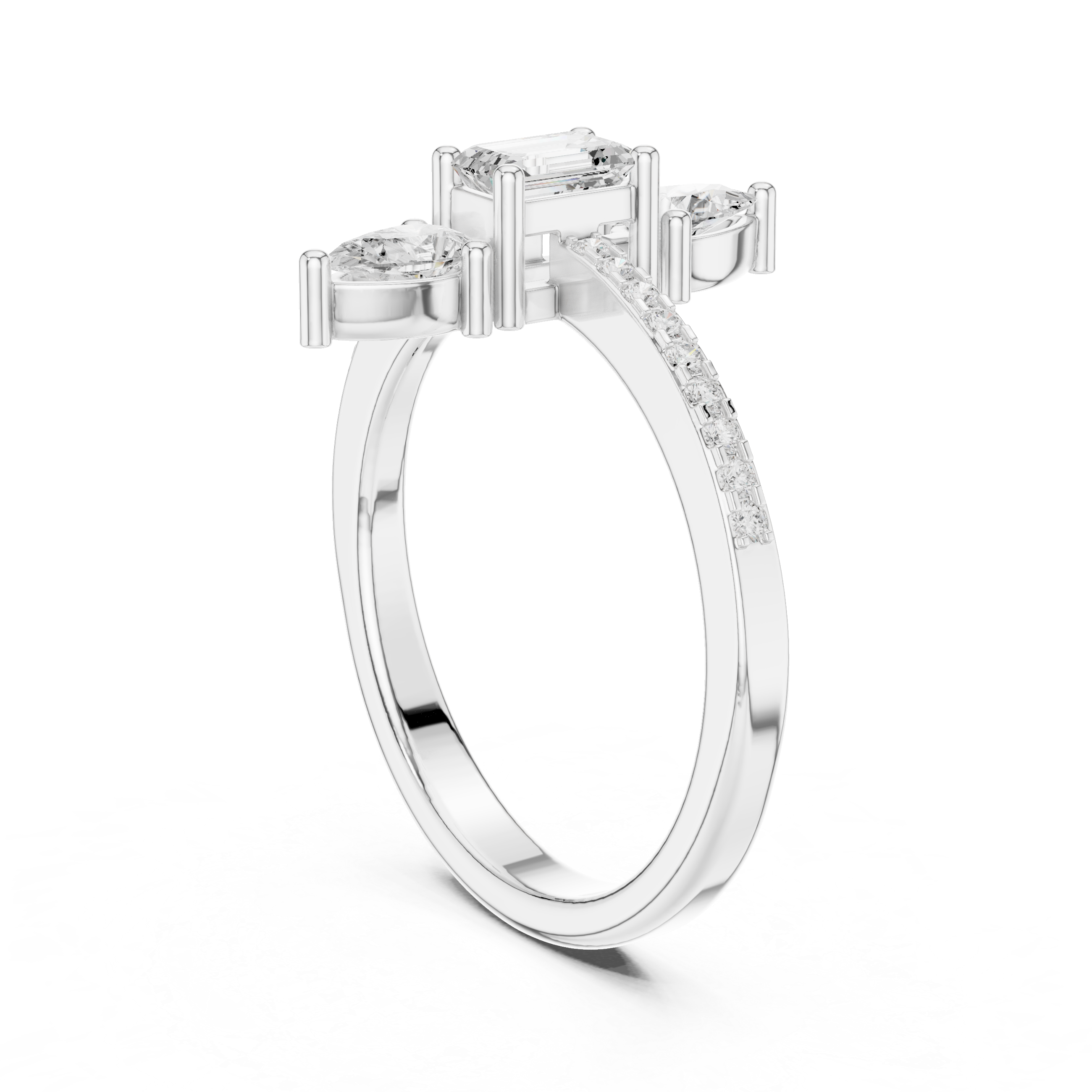 Three Stone Emerald & Pear Diamond Ring
