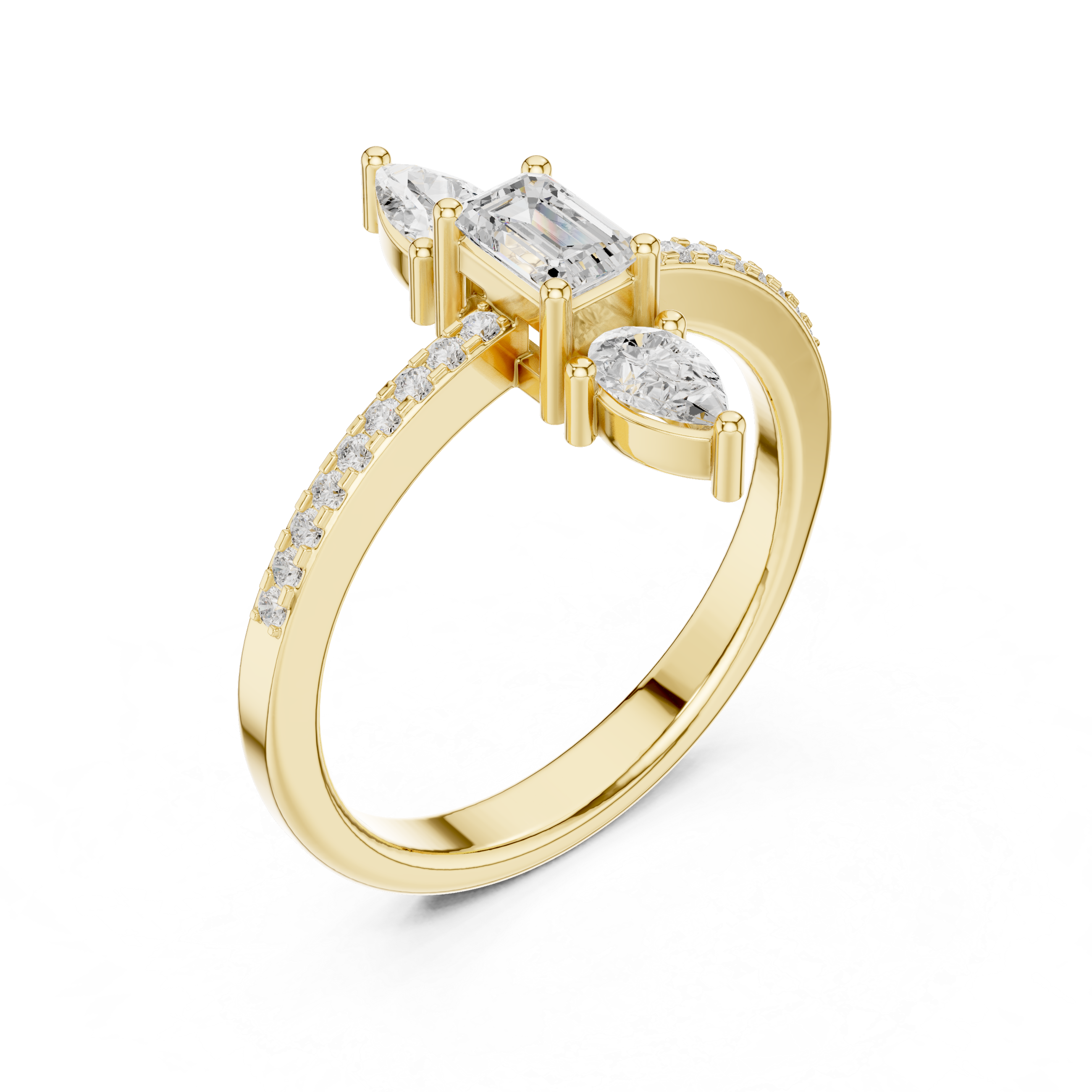 Three Stone Emerald & Pear Diamond Ring
