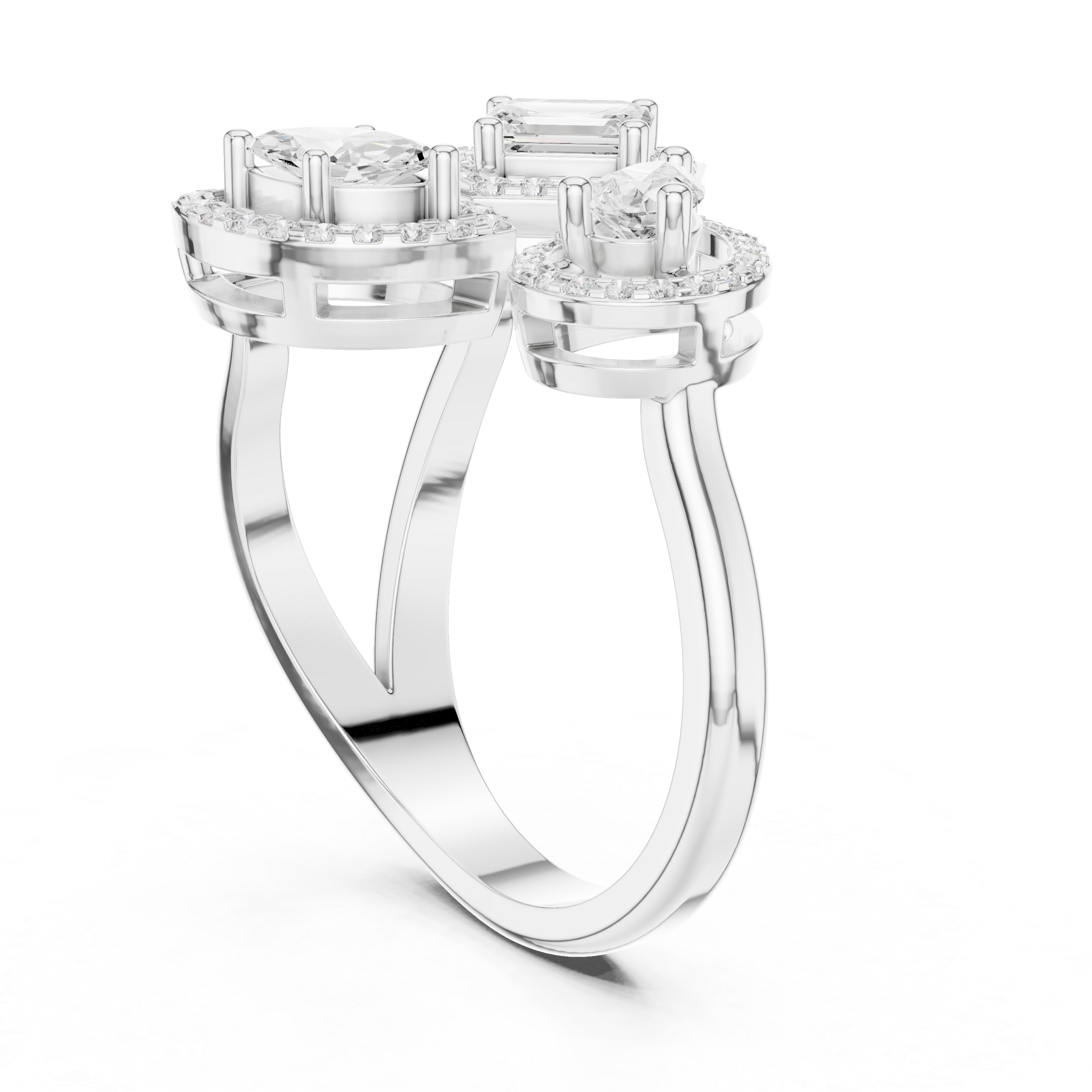 Three Stone Open Halo Diamond Ring