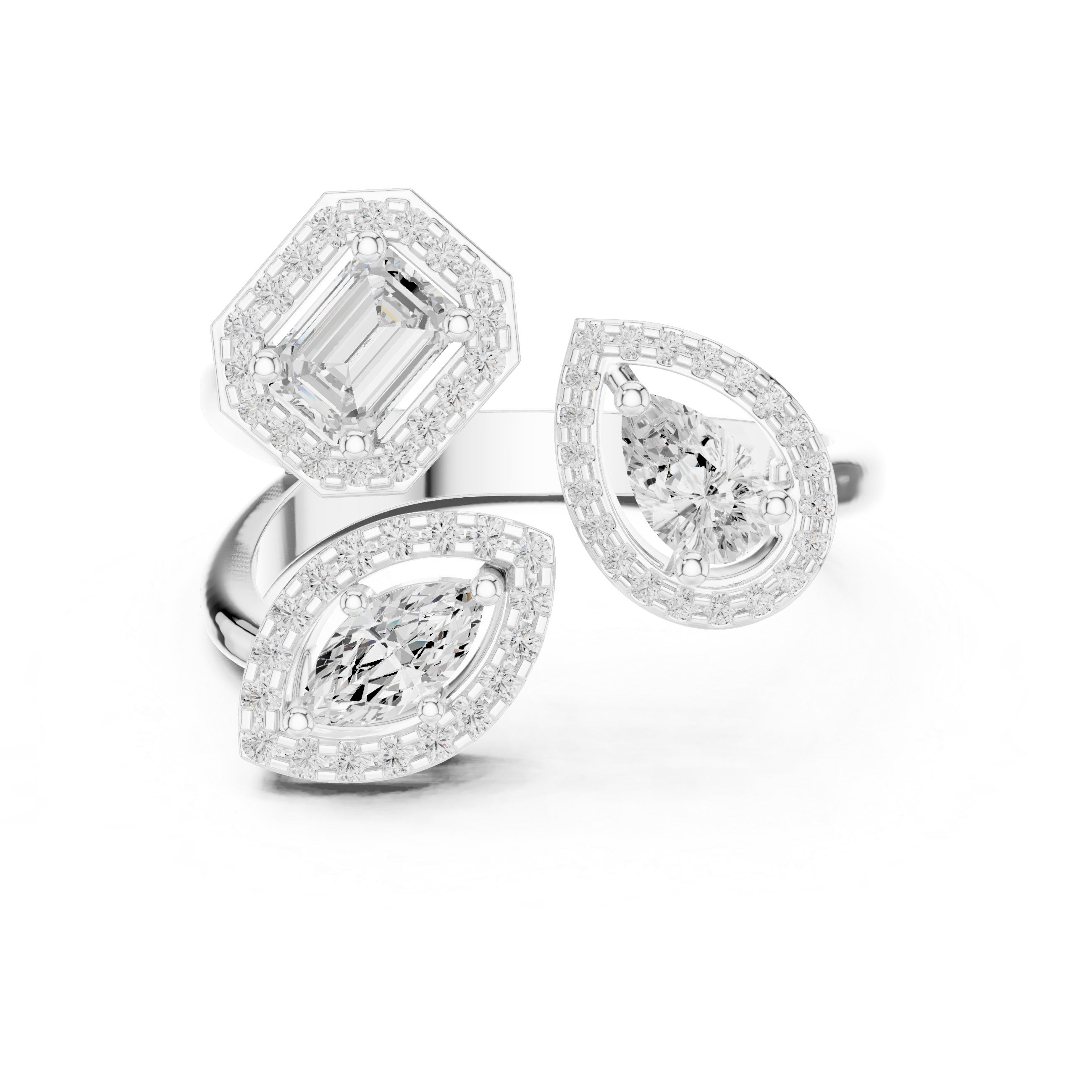 Three Stone Open Halo Diamond Ring