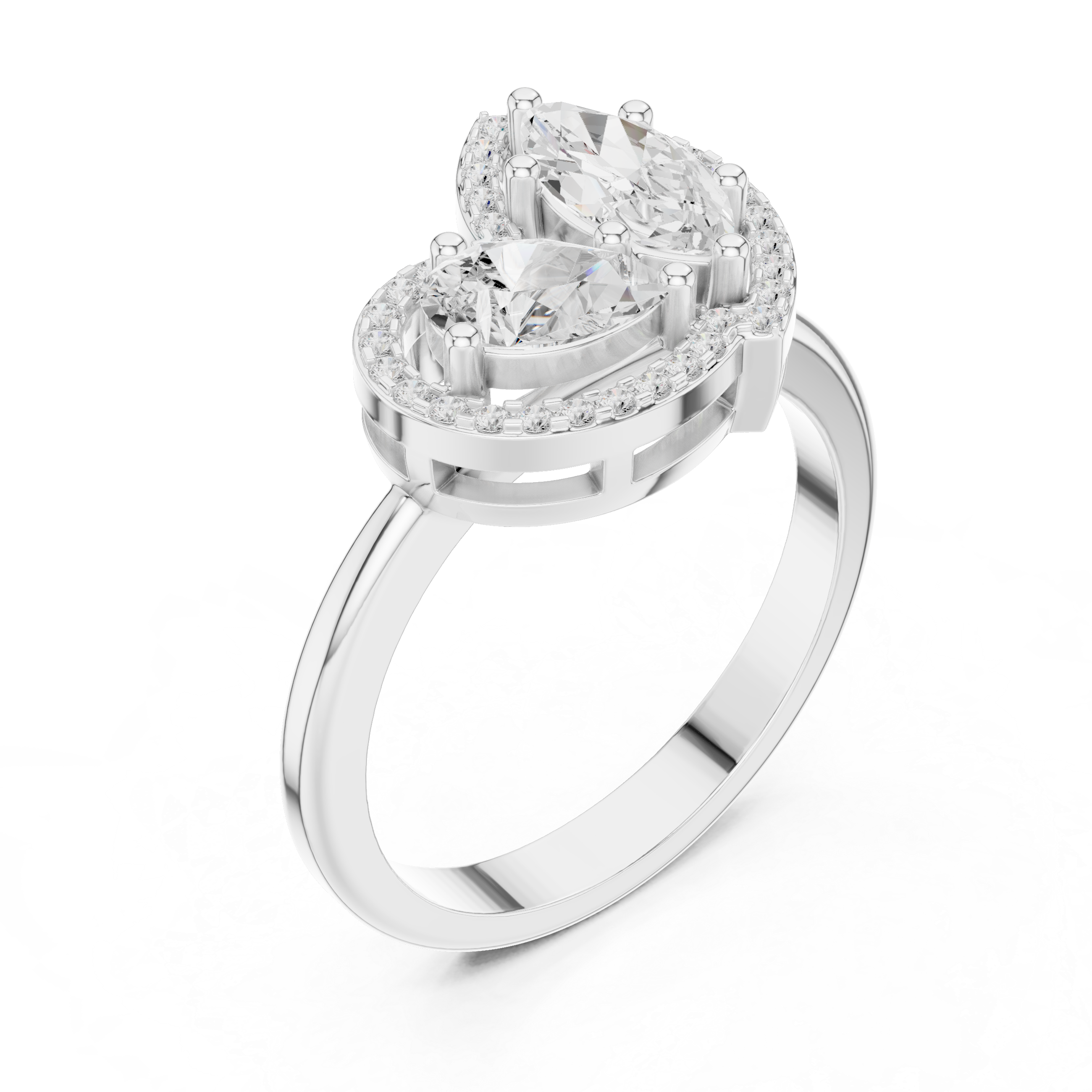Halo Toi et Moi Pear & Marquise Ring