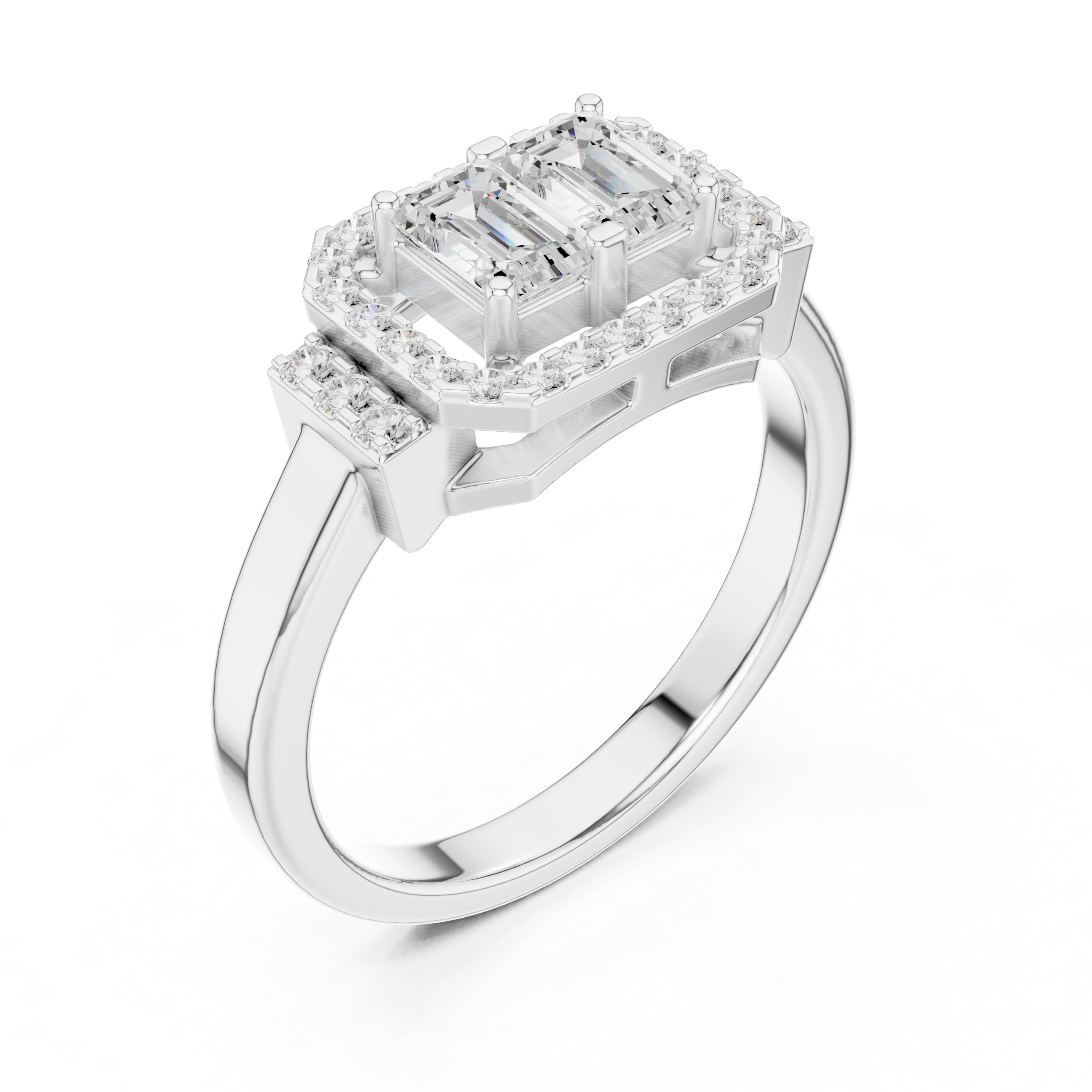 Emerald Double Stone Halo Ring 0.76 CT