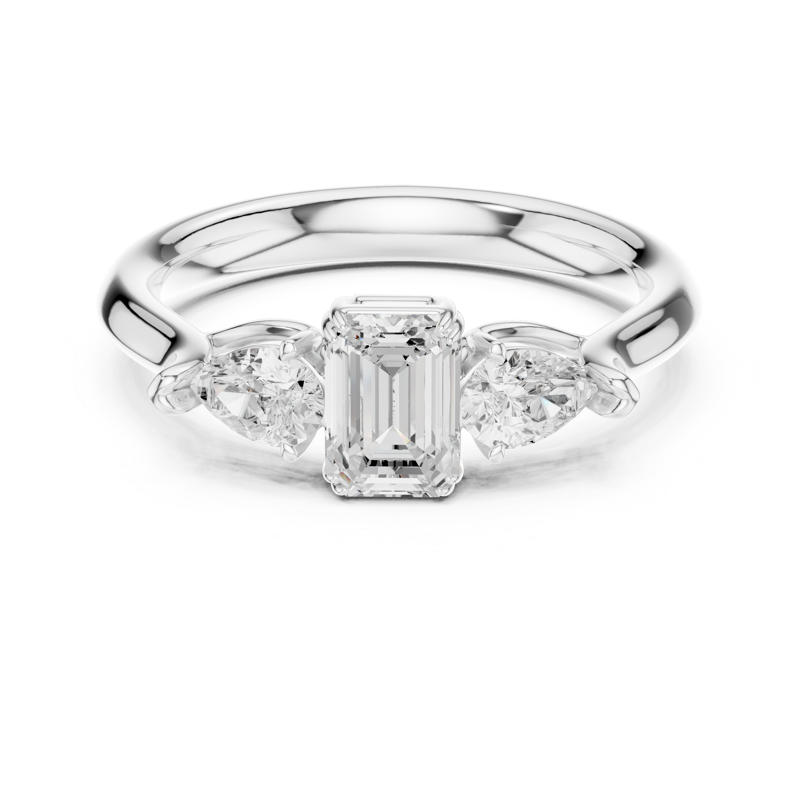 Emerald & Pear Three Stone Engagement Ring