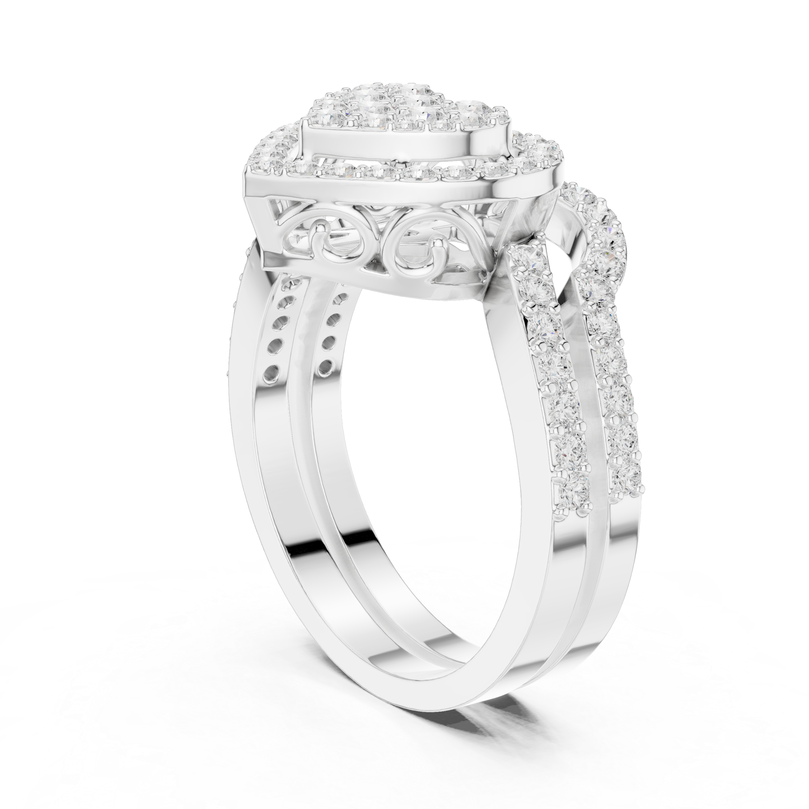 Double Heart Diamond Bridal Ring Set