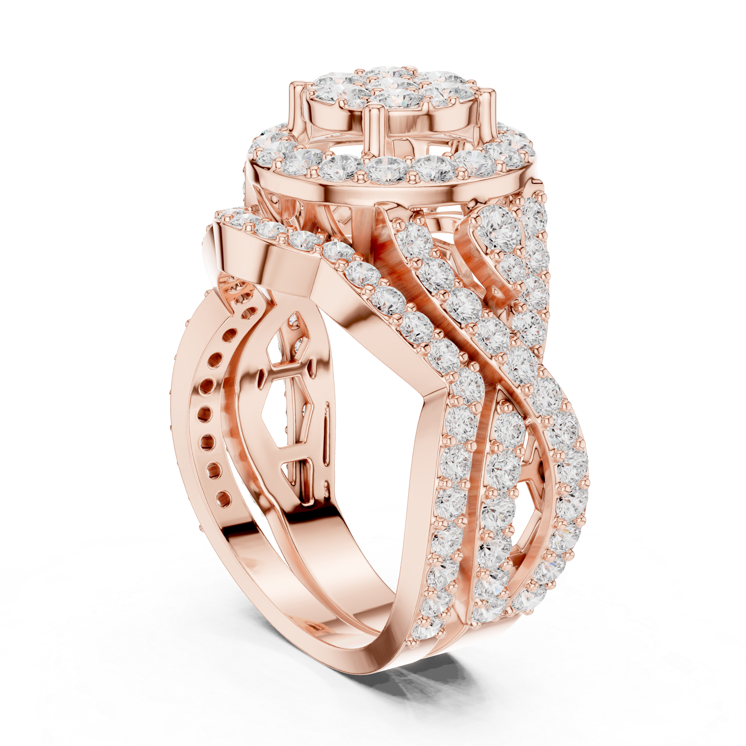 Twisted Double Halo Diamond Engagement Ring