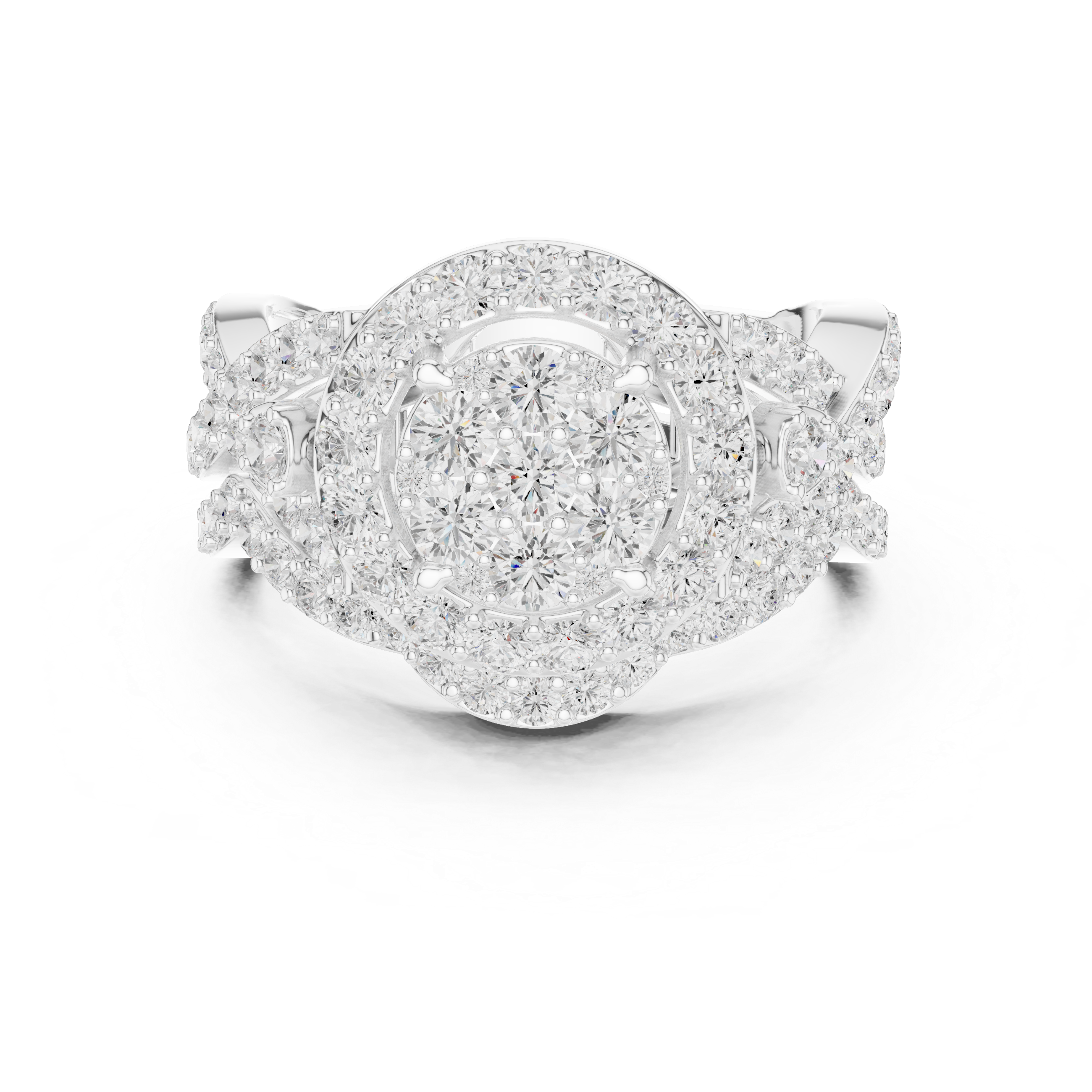 Twisted Double Halo Diamond Engagement Ring