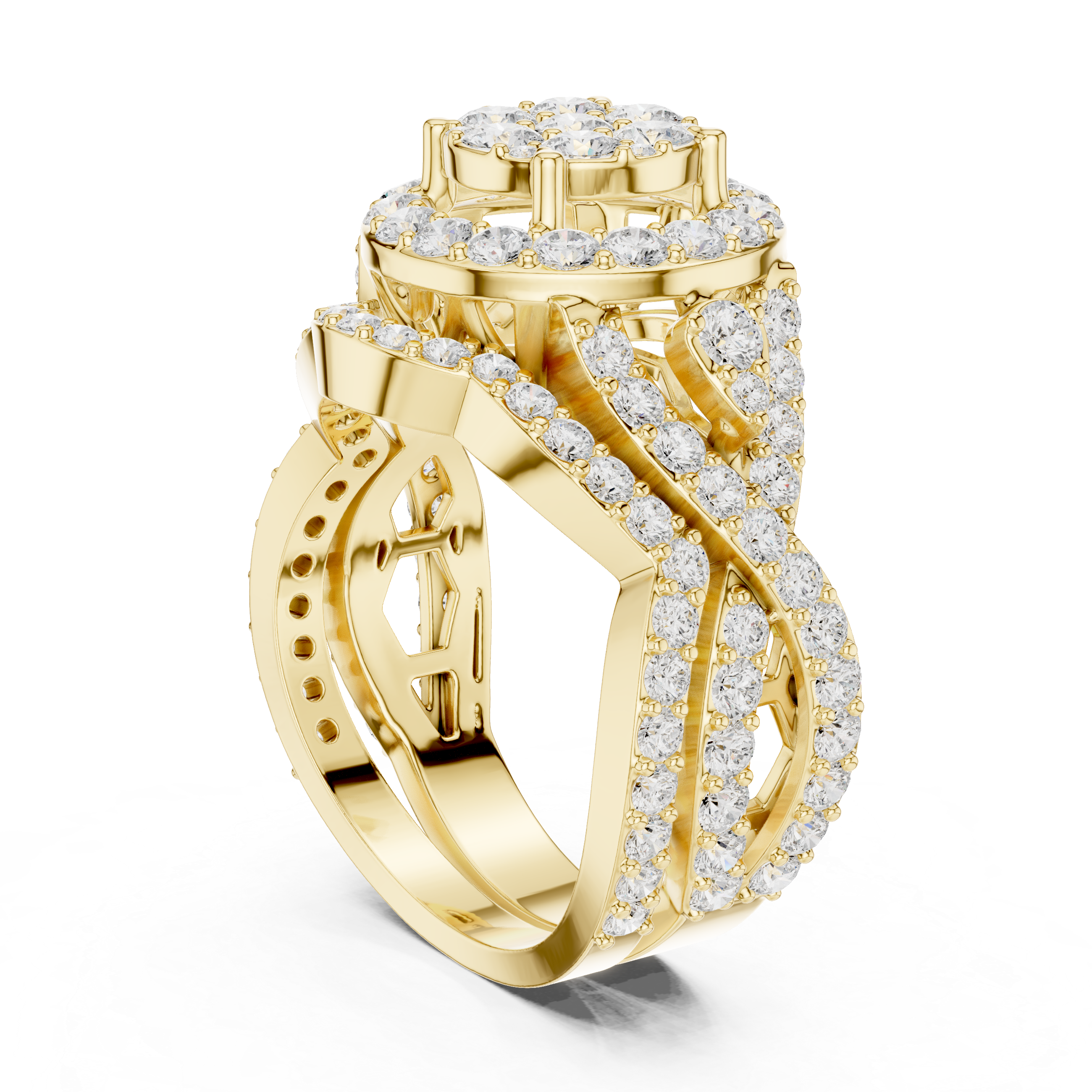 Twisted Double Halo Diamond Engagement Ring