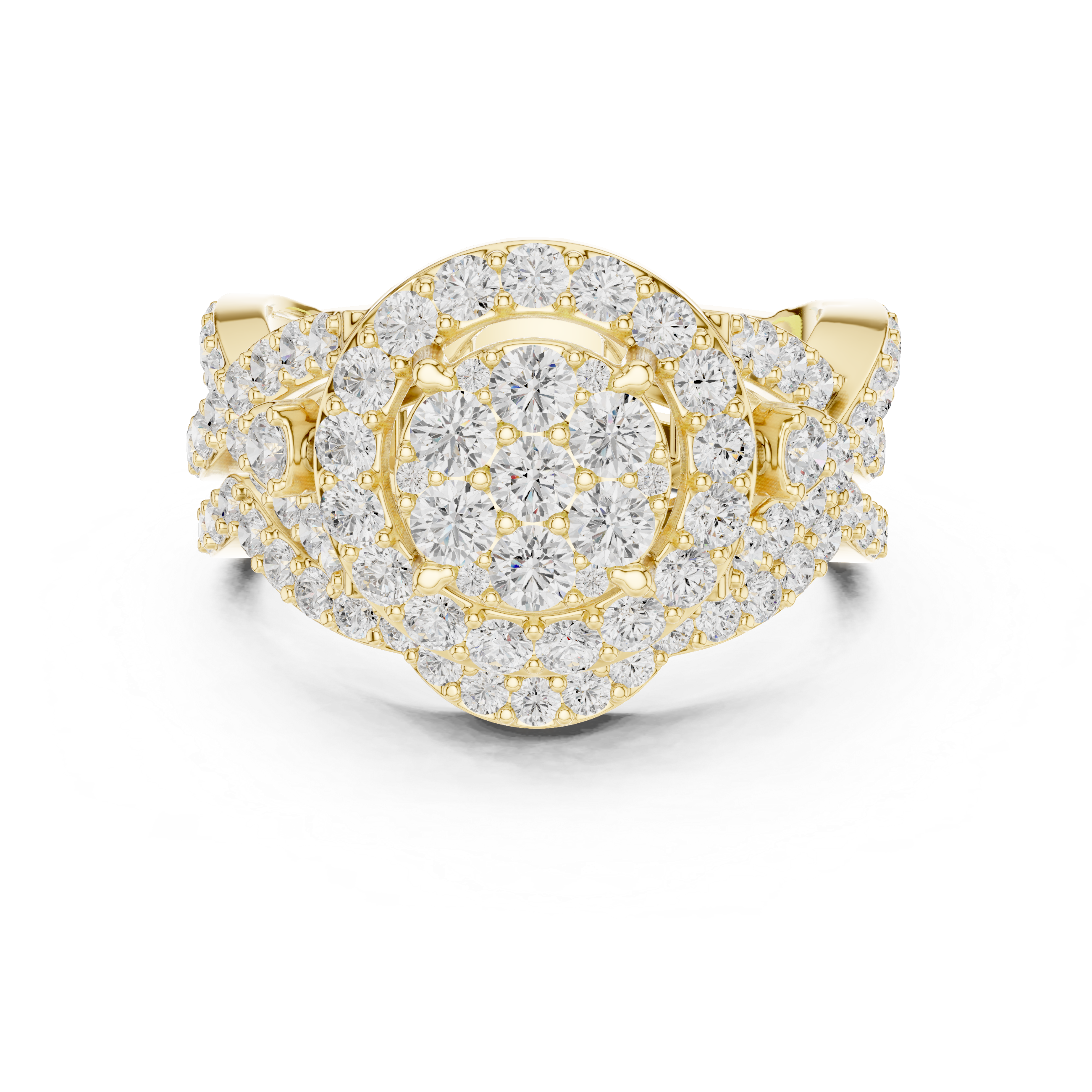 Twisted Double Halo Diamond Engagement Ring