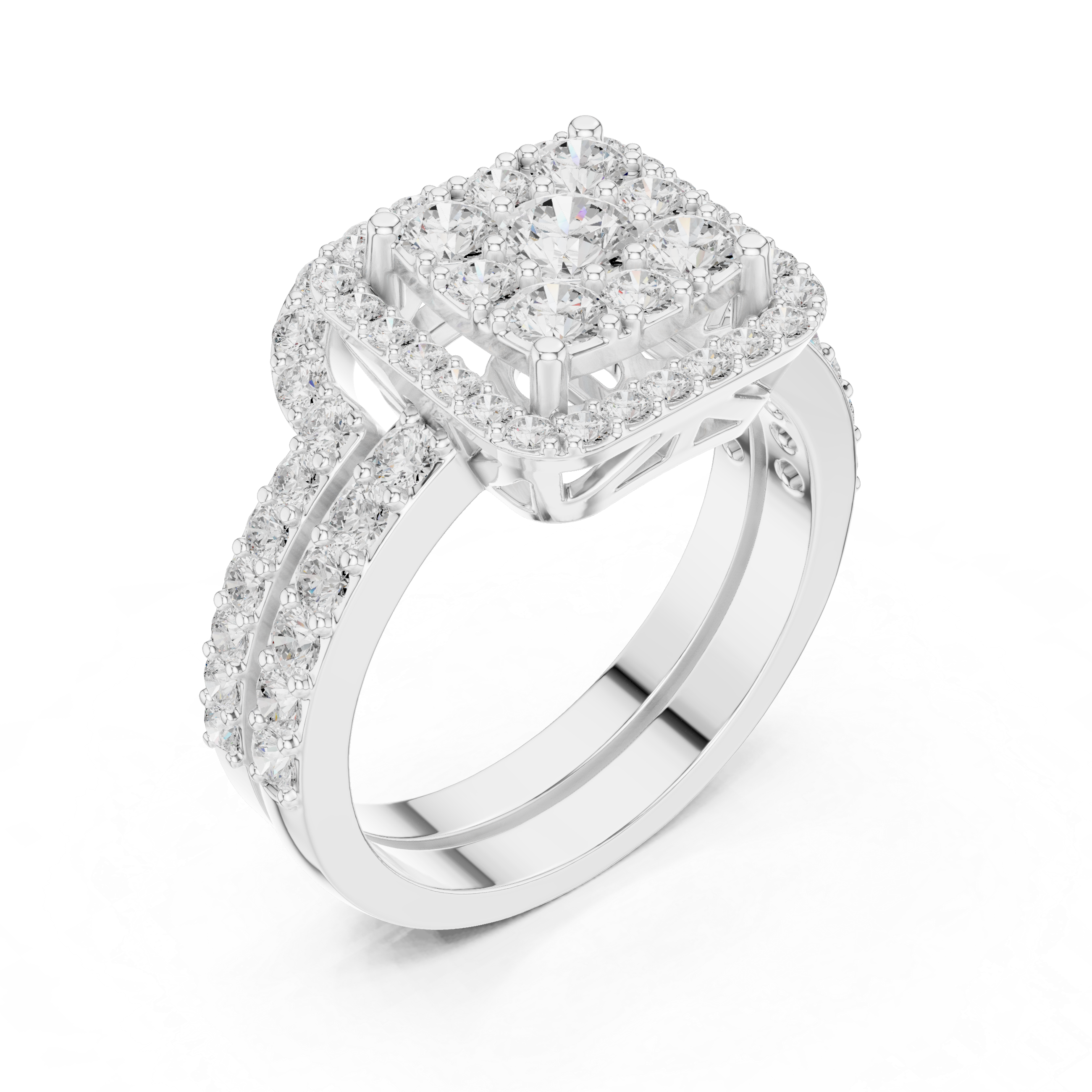Double Band Cushion Halo Diamond Ring