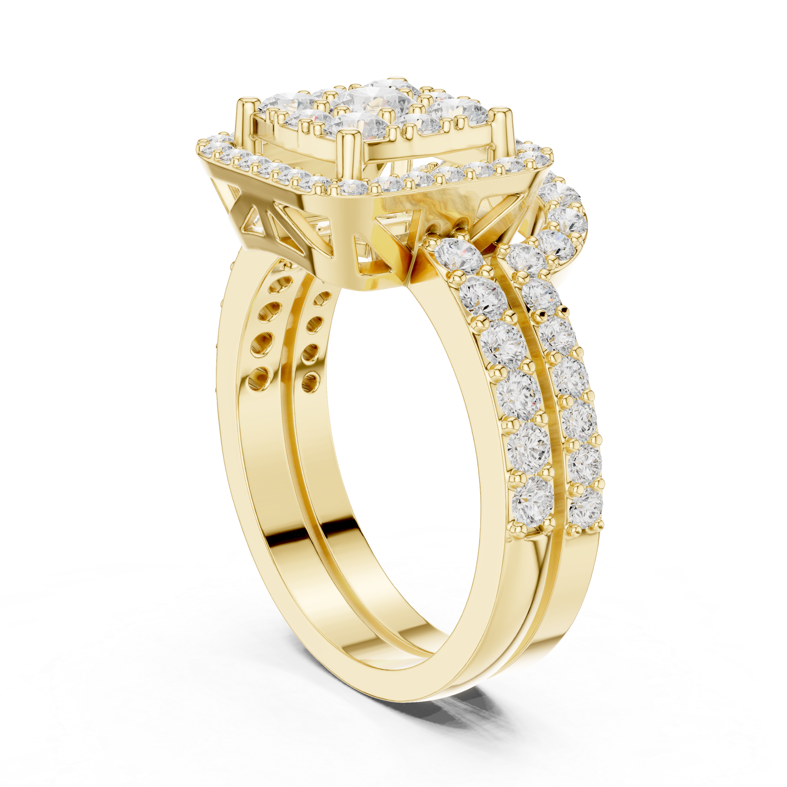 Double Band Cushion Halo Diamond Ring