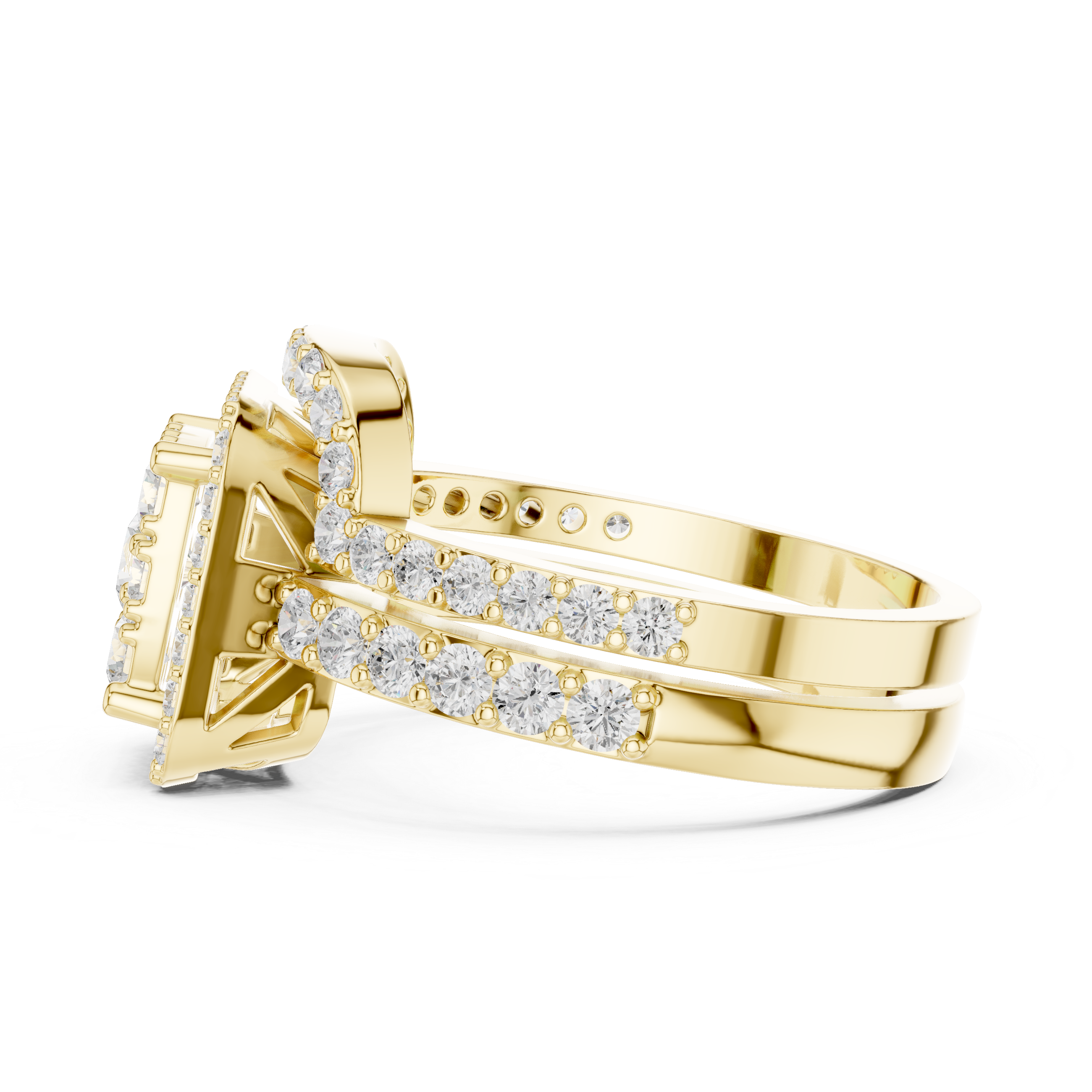 Double Band Cushion Halo Diamond Ring