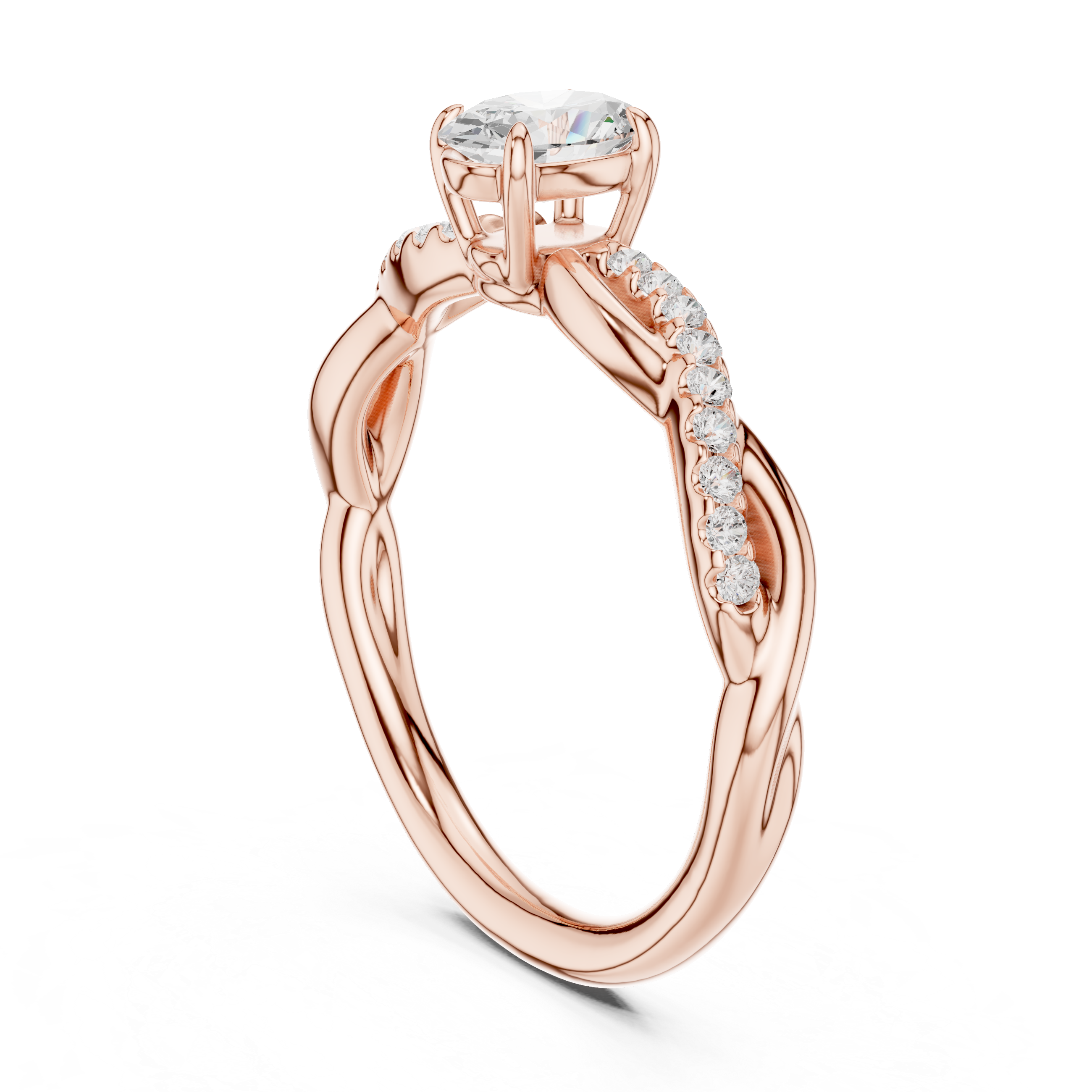Twisted Oval Diamond Engagement Ring