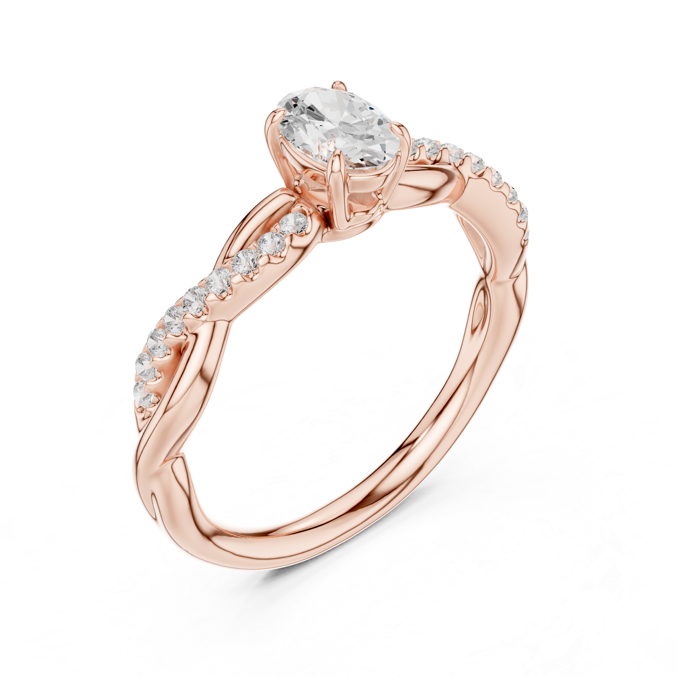 Twisted Oval Diamond Engagement Ring