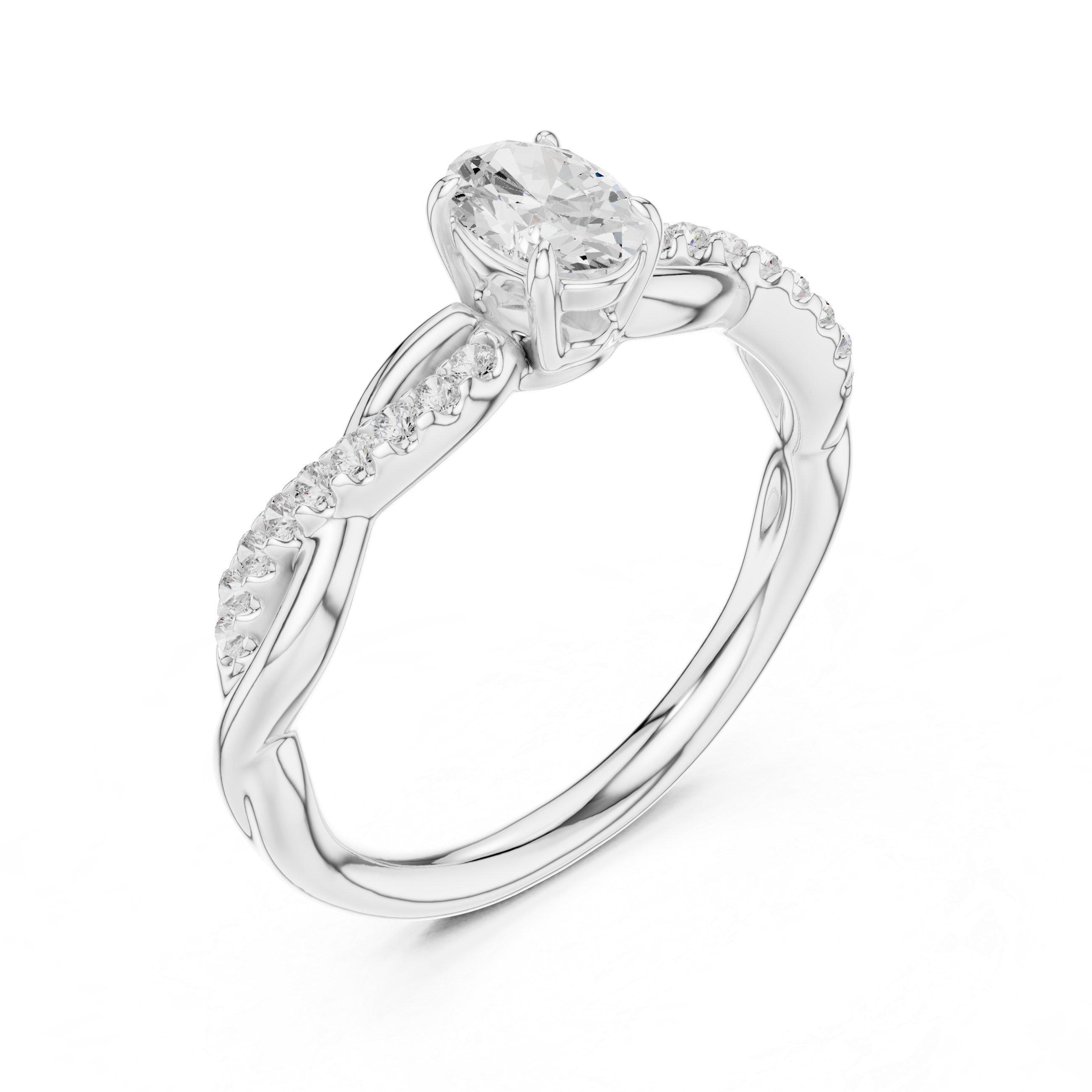 Twisted Oval Diamond Engagement Ring