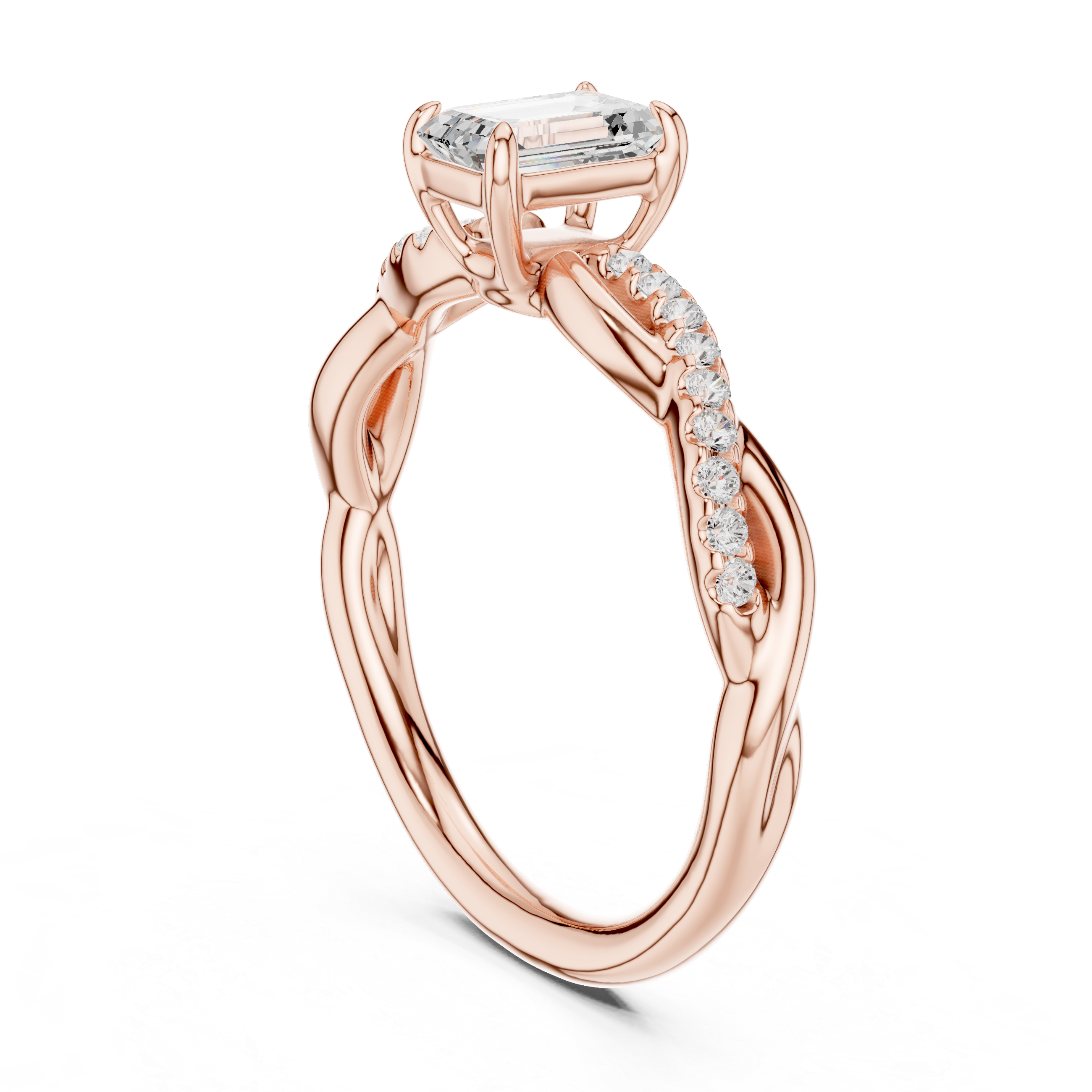 Twisted Emerald Cut Diamond Engagement Ring