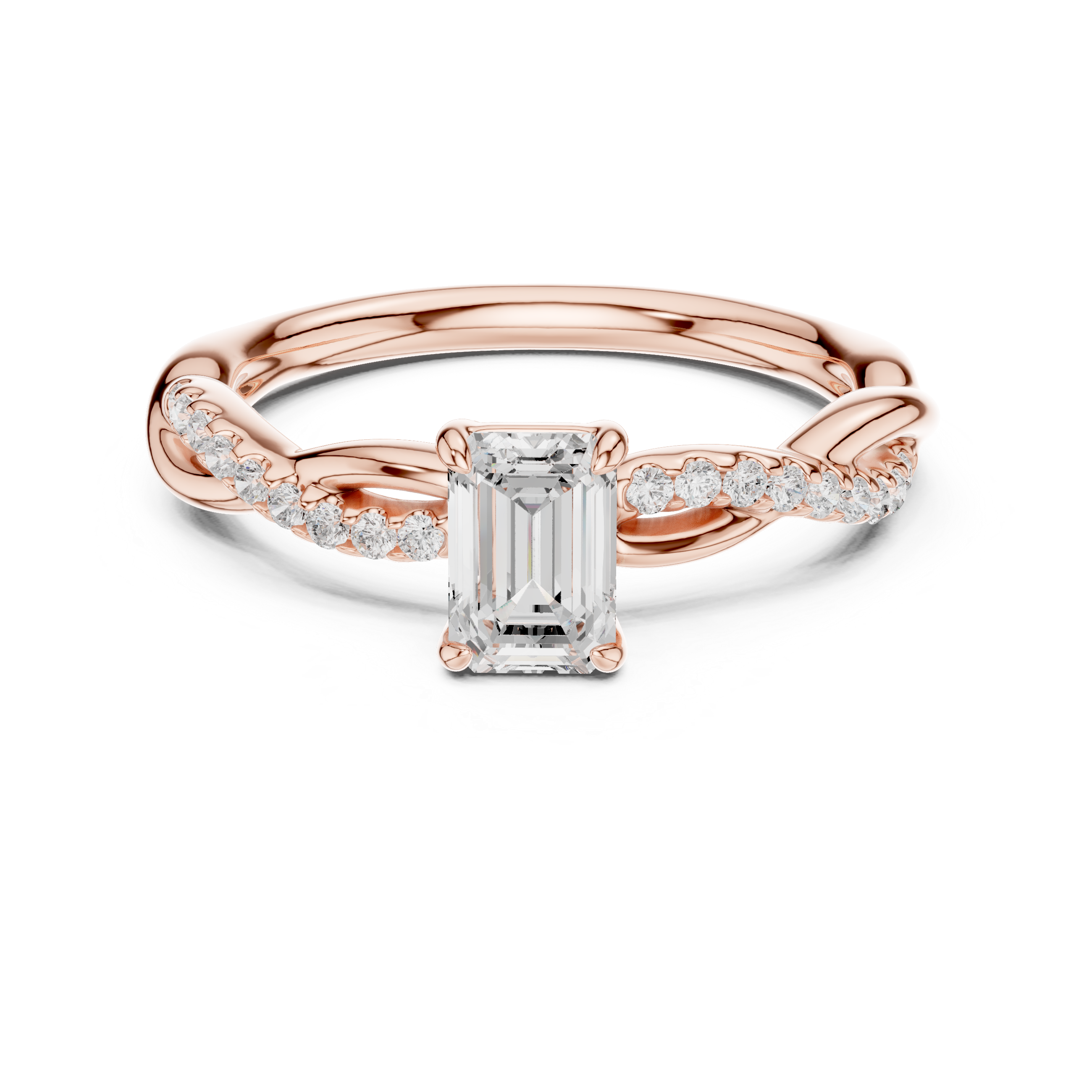 Twisted Emerald Cut Diamond Engagement Ring