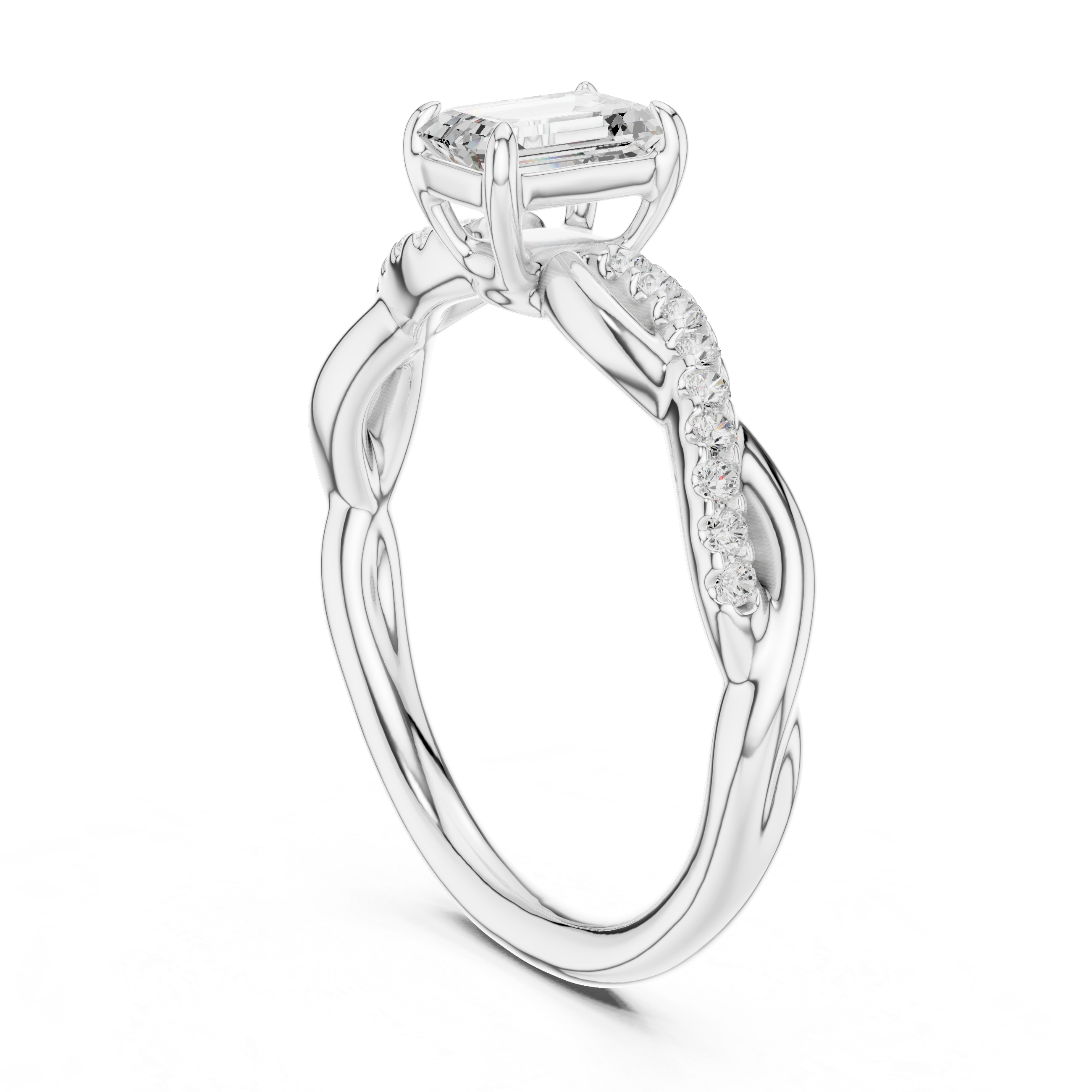 Twisted Emerald Cut Diamond Engagement Ring