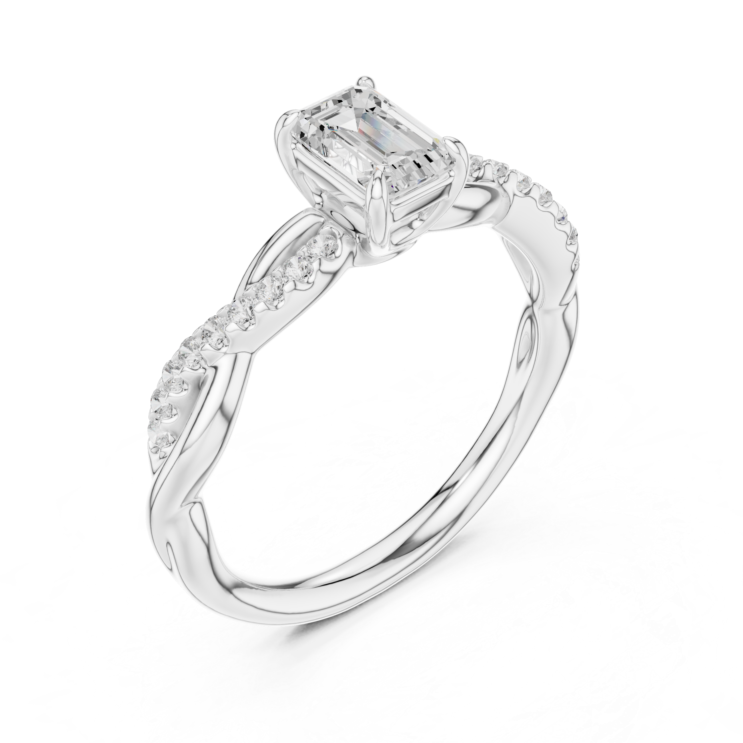Twisted Emerald Cut Diamond Engagement Ring