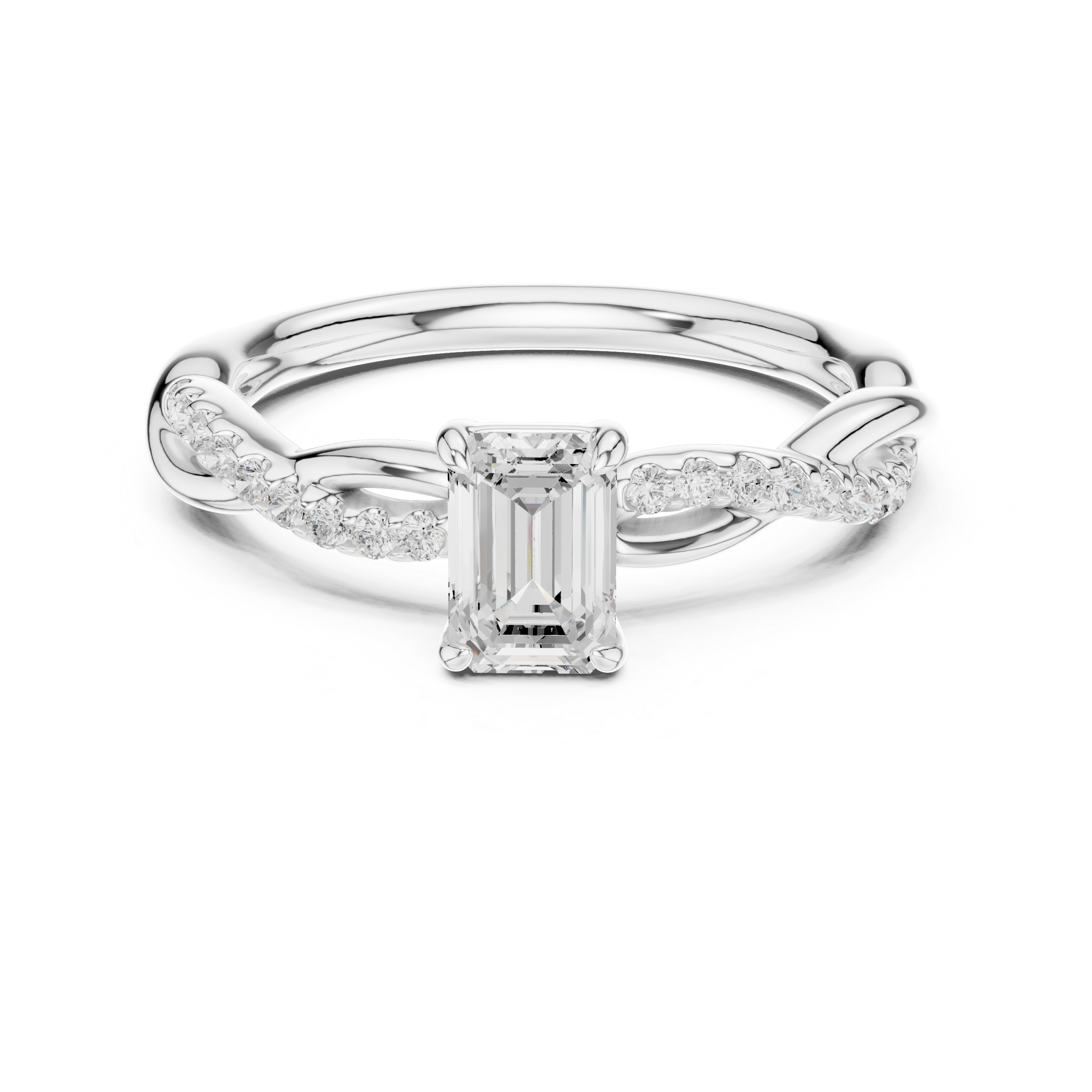 Twisted Emerald Cut Diamond Engagement Ring
