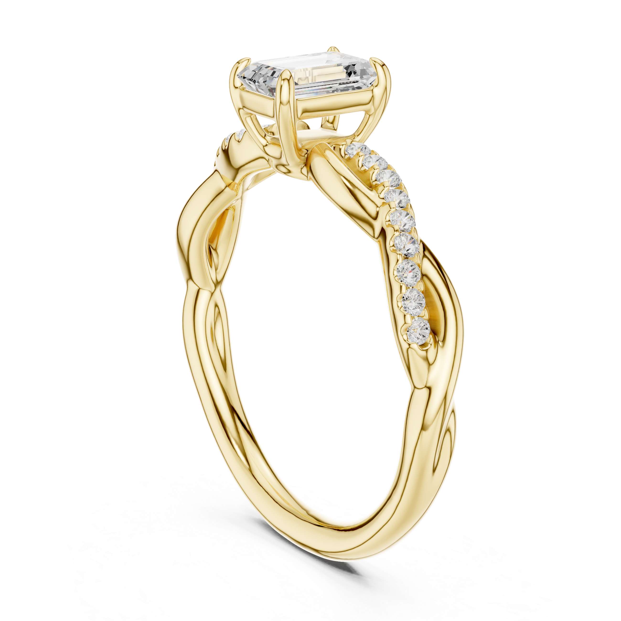 Twisted Emerald Cut Diamond Engagement Ring