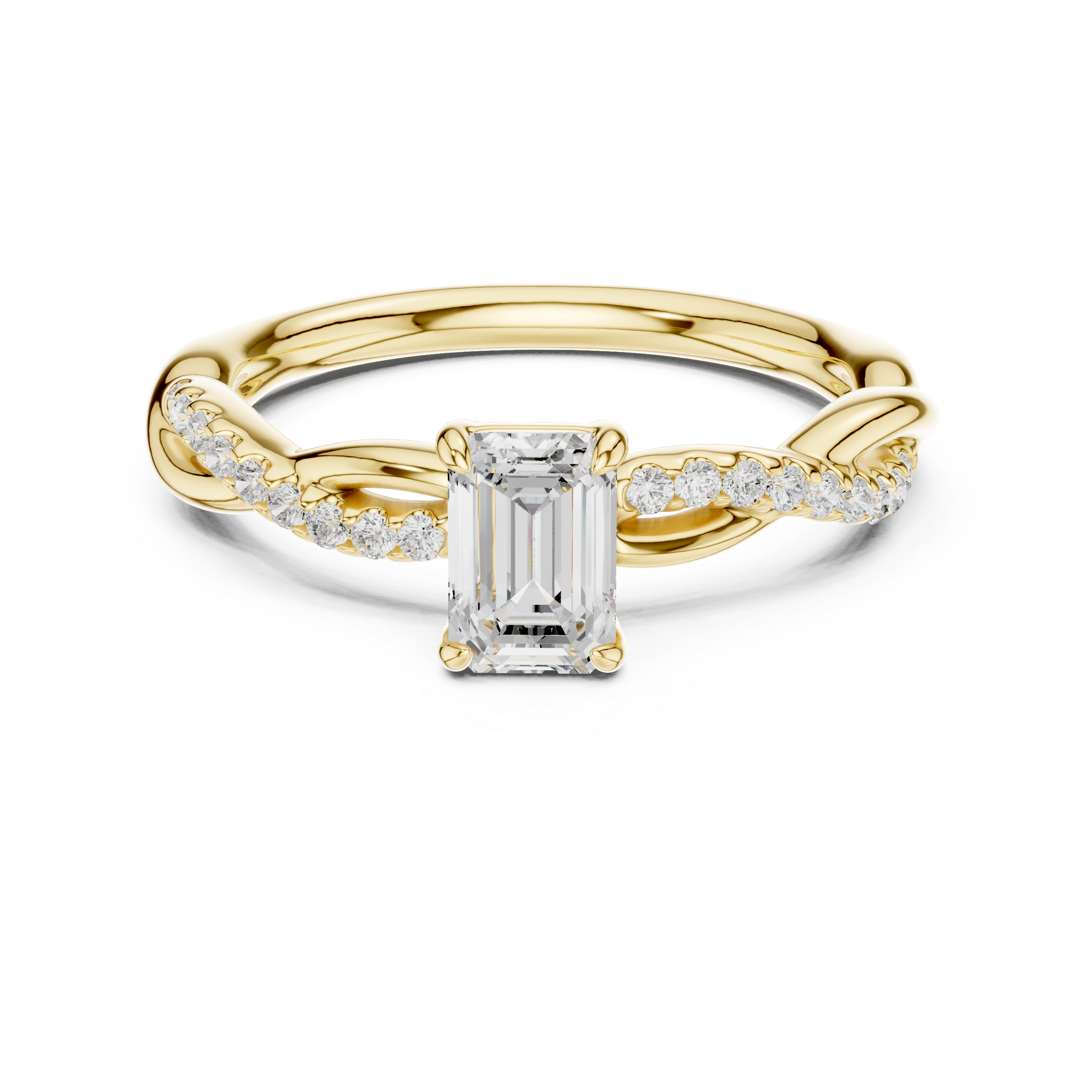 Twisted Emerald Cut Diamond Engagement Ring