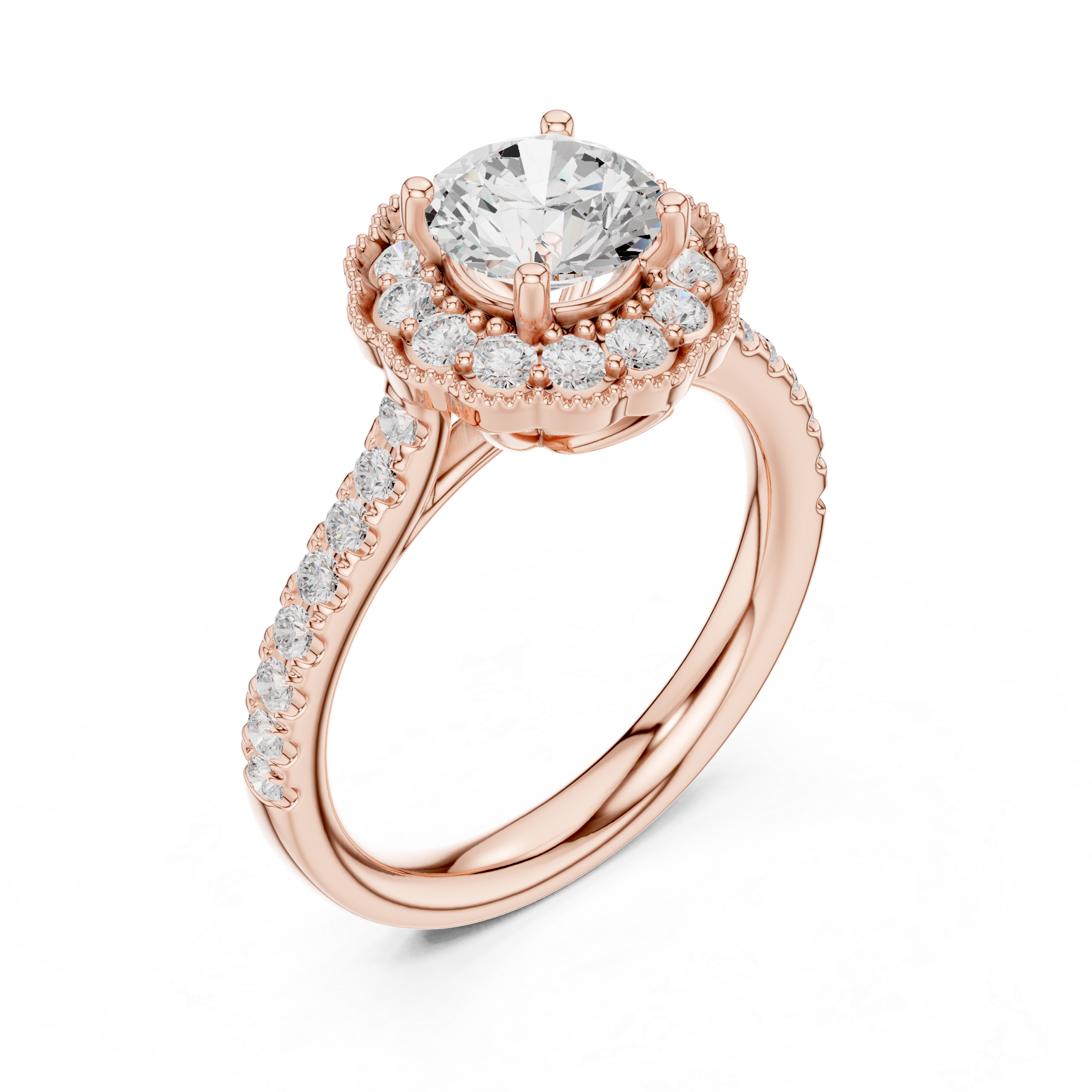 Vintage Milgrain Halo Diamond Engagement Ring