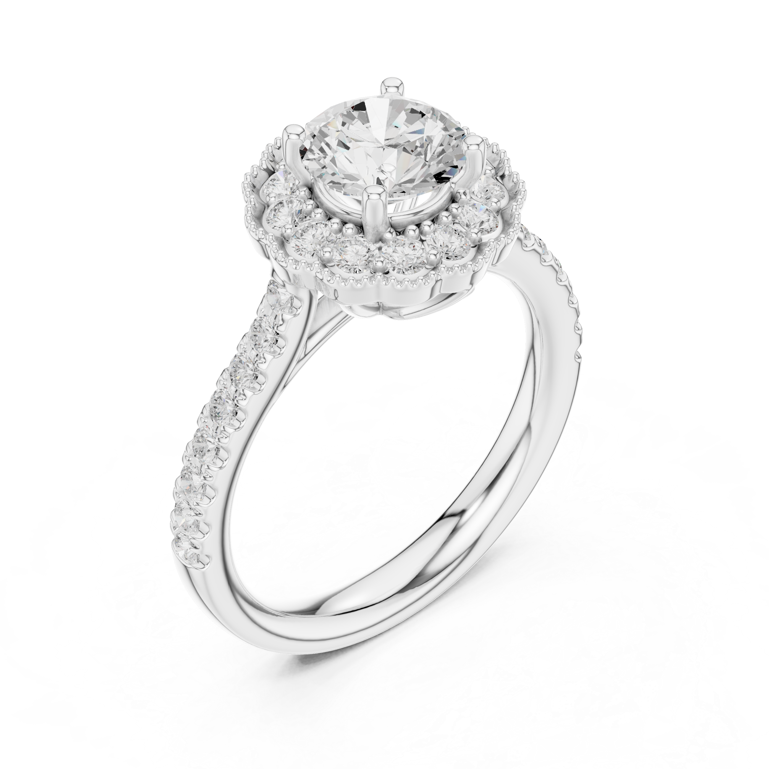 Vintage Milgrain Halo Diamond Engagement Ring
