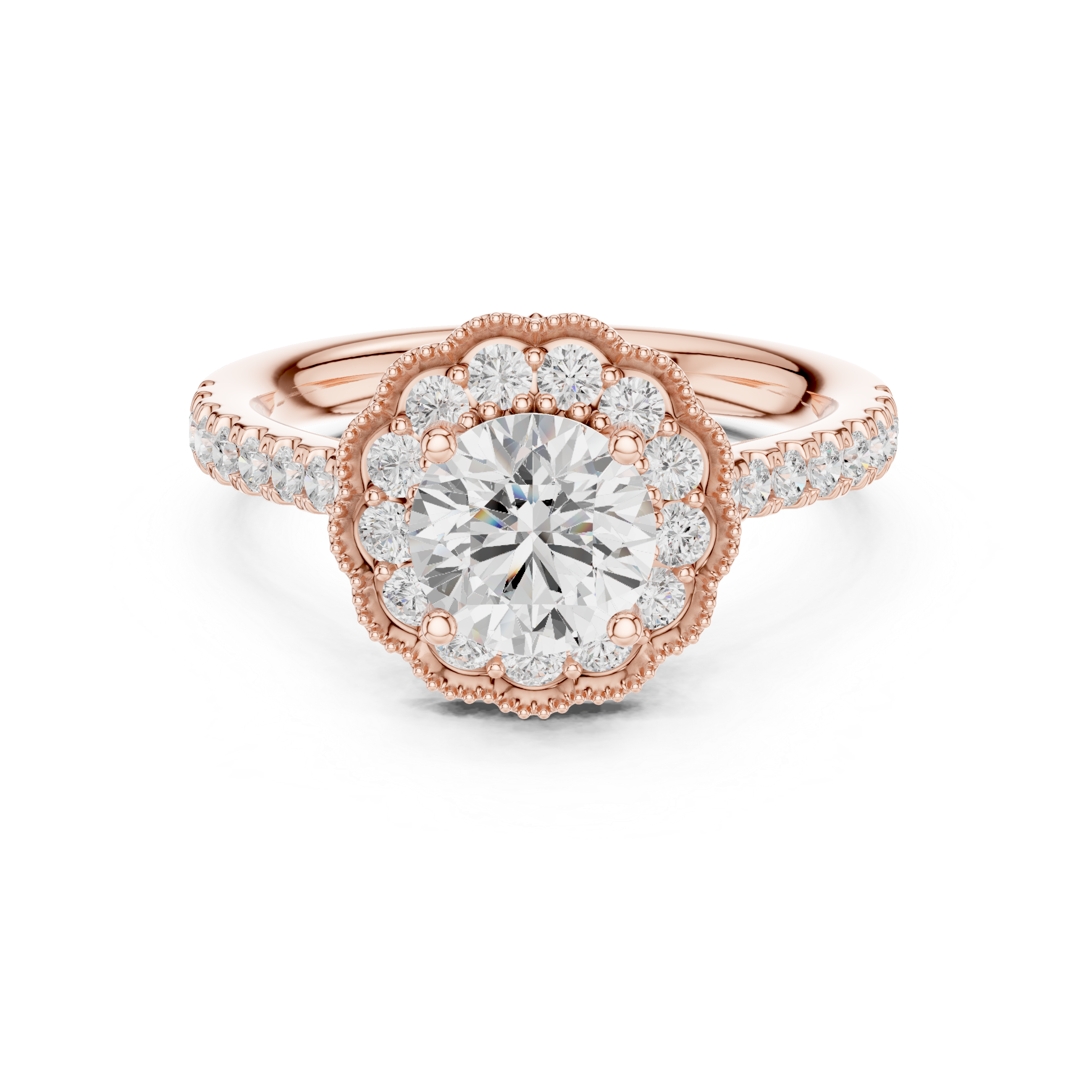 Vintage Milgrain Halo Diamond Engagement Ring